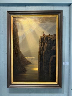 "Farewell" Vertical Landscape Oil Painting, Signed & Framed 54.2 x 38.5 inches