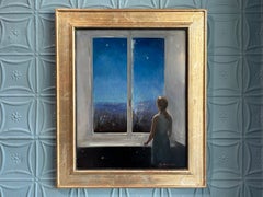 "Stargazer" Oil Painting on Copper, Night Sky, 20 x 16 inches, Signed & Framed