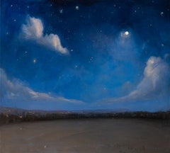 « As the Stars Align » : peinture à l'huile sur laiton, 35,5 x 39,5 pouces, signée et encadrée
