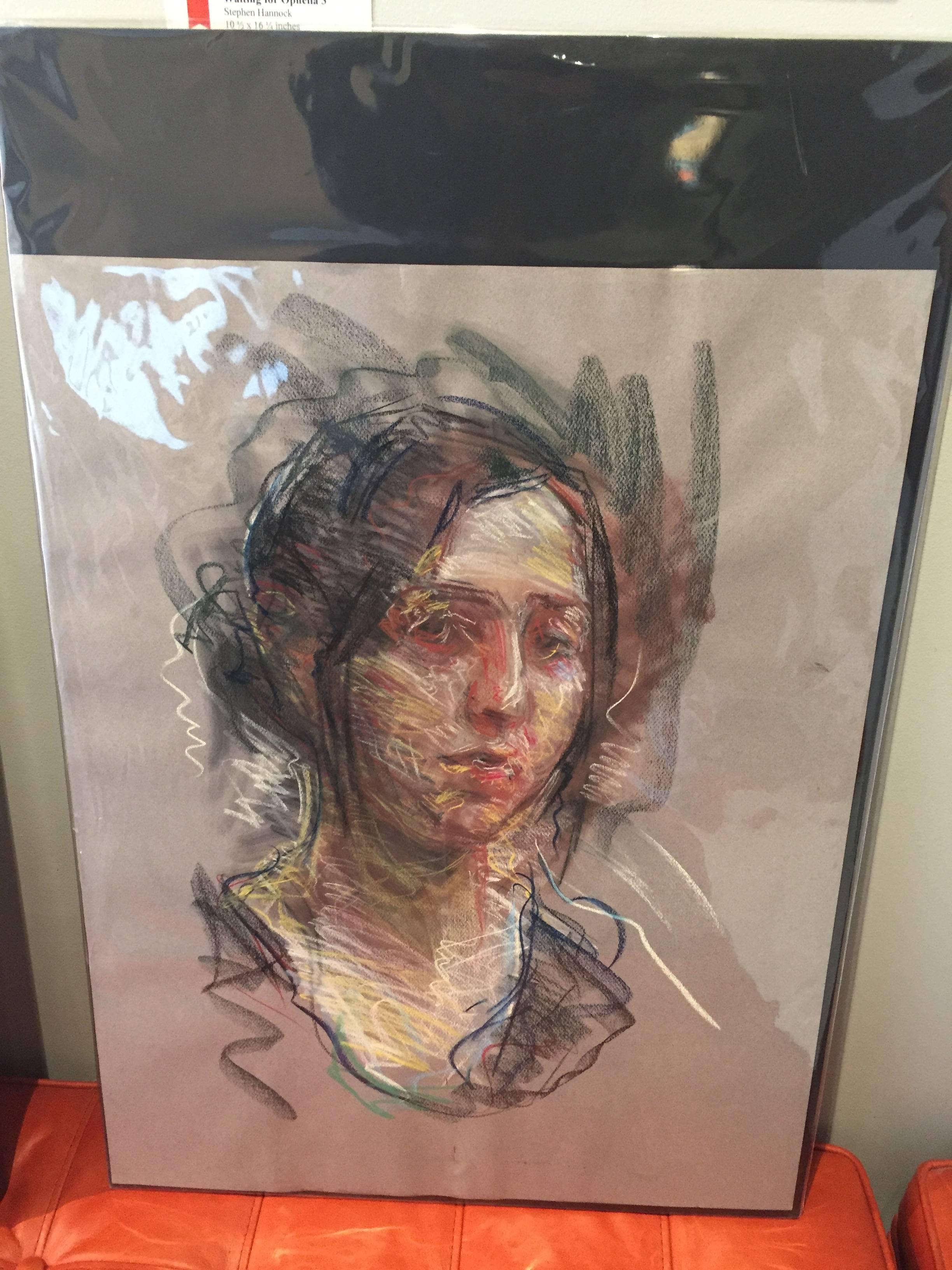 A rare work on paper by Ben Fenske. Drawn using conte crayon from direct observation, Fenske uses classical drafting techniques to capture this portrait of a woman's face, slightly in profile. Fenske utilizes a motley of colors to illuminate her