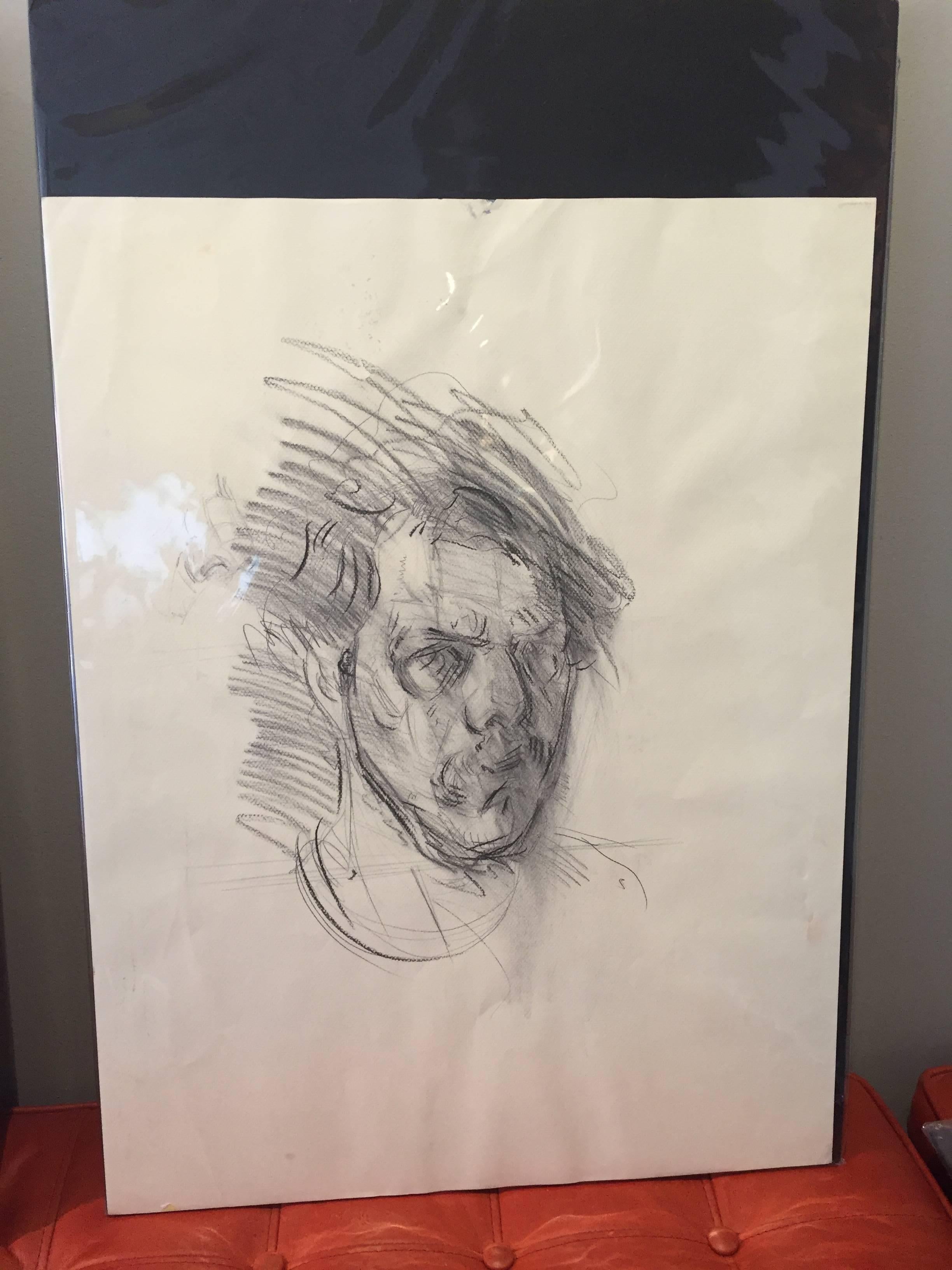Une œuvre de jeunesse sur papier du peintre impressionniste américain Ben Fenske. Il est rare de voir un tel dessin de Self-Portrait, surtout s'il s'agit d'un autoportrait.  Fenske utilise des techniques de dessin classiques pour réaliser ce