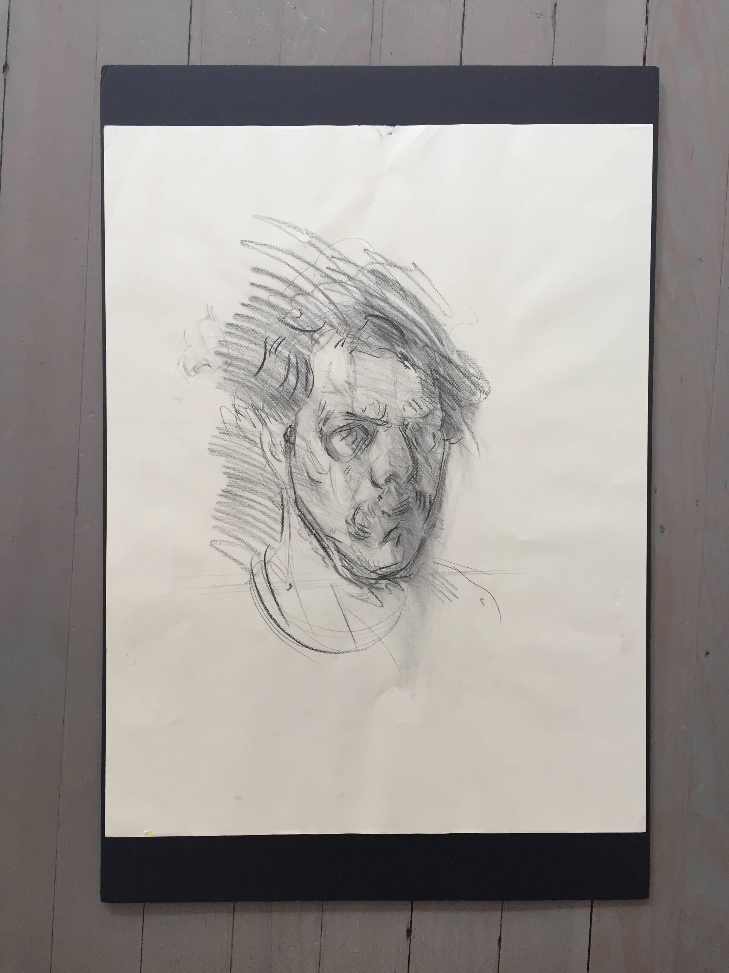 An early work on paper, by American Impressionist painter, Ben Fenske. It's rare to see a drawing like this from Fenske, especially of a self portrait.  Fenske uses classical drafting techniques to execute this portrait, with urgent markings.