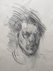"Self Portrait Sketch" Early conte crayon drawing, head of Ben Fenske, unframed