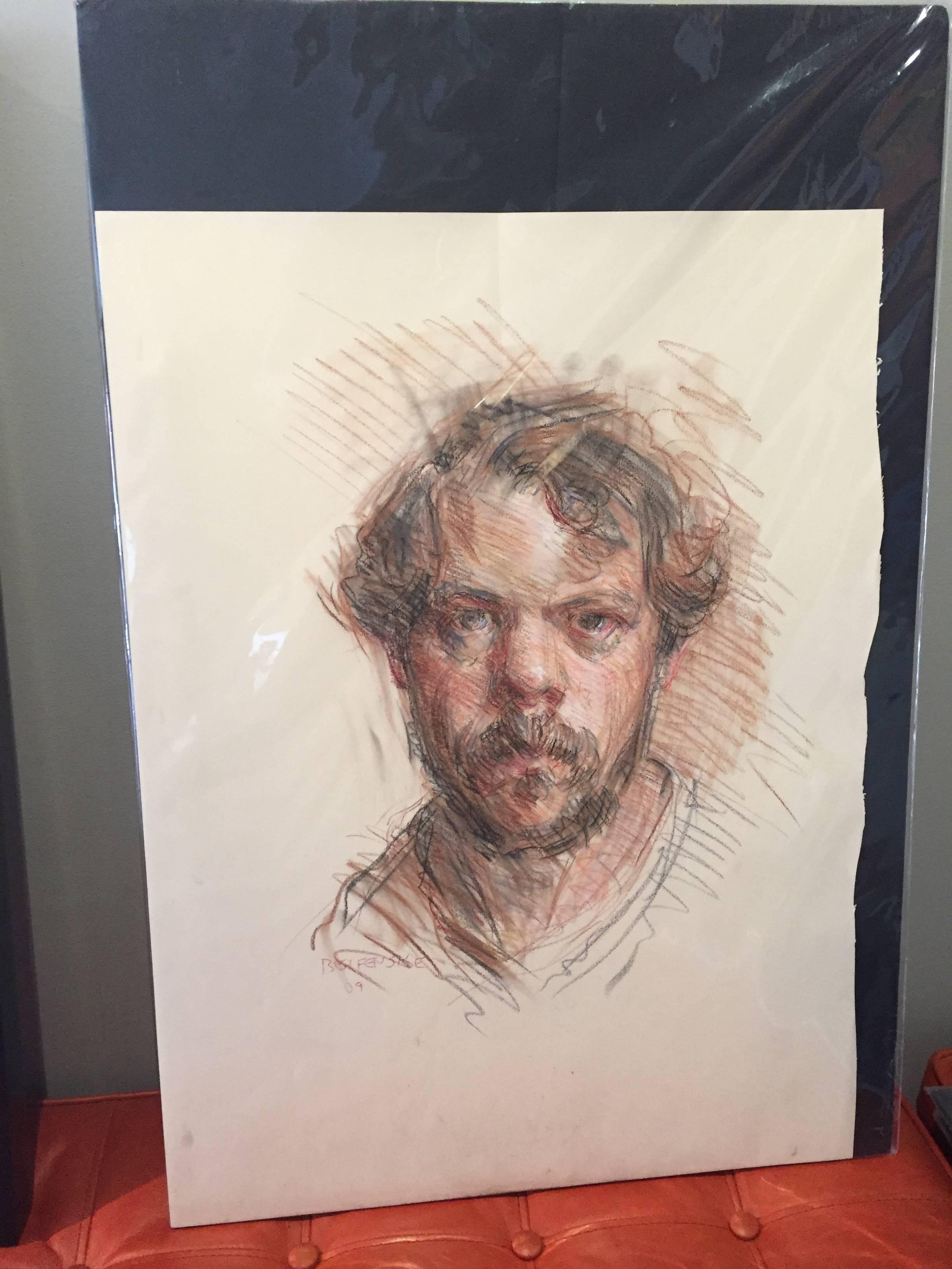 „Self Portrait Conte Sketch“ seltene Ben Fenske-Arbeit auf Papier – akademische Studie im Angebot 6