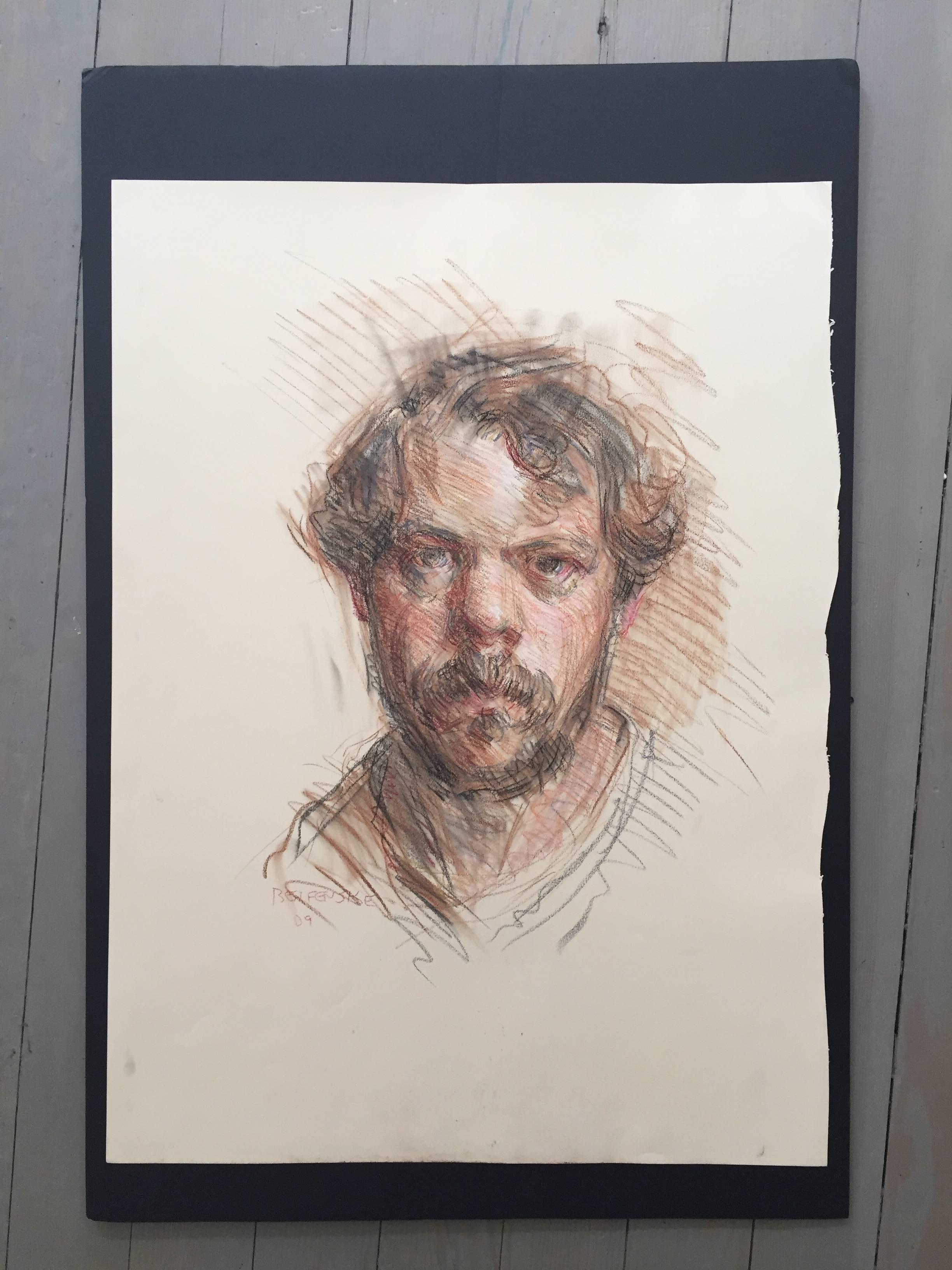 „Self Portrait Conte Sketch“ seltene Ben Fenske-Arbeit auf Papier – akademische Studie im Angebot 1