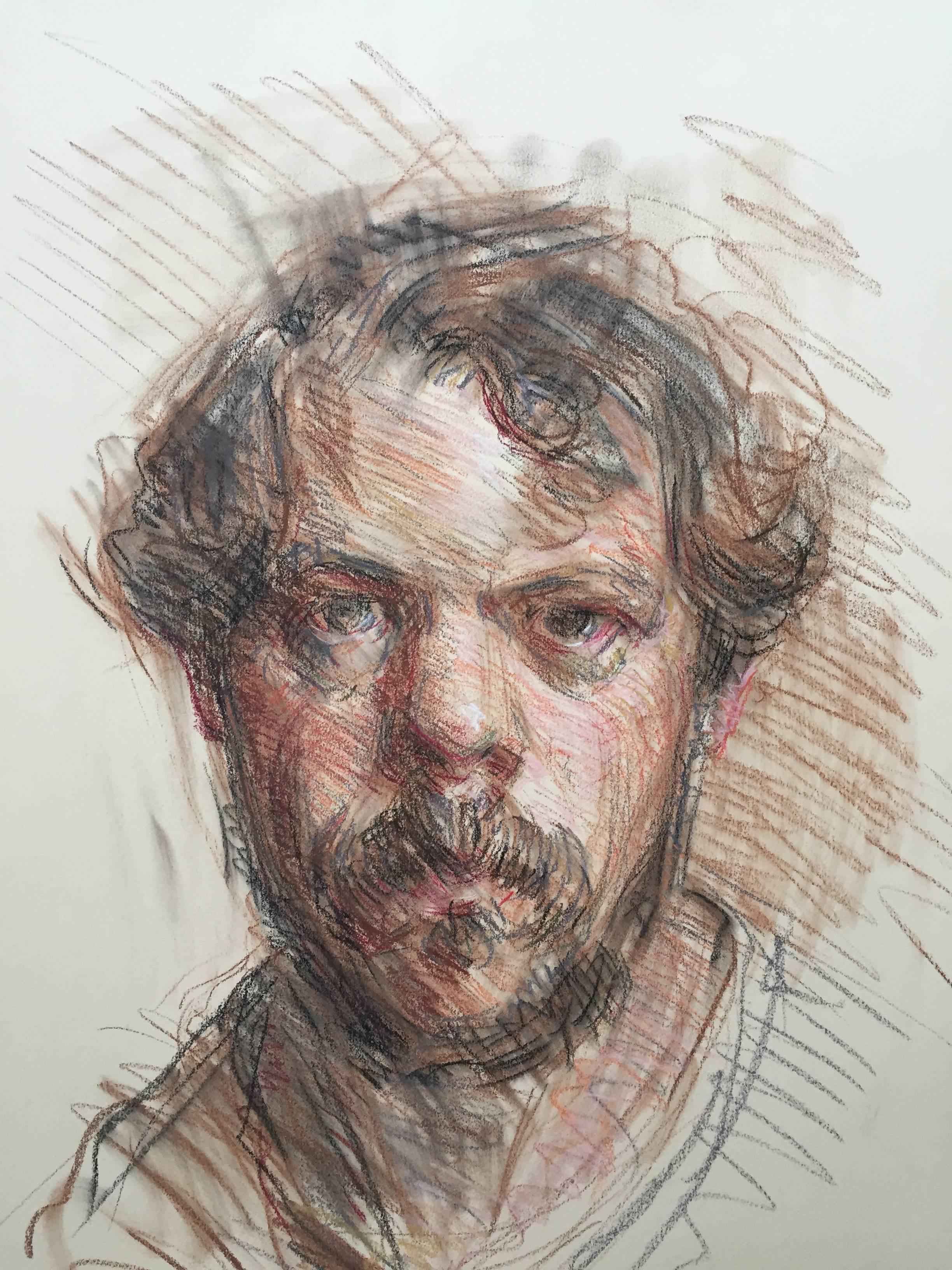 „Self Portrait Conte Sketch“ seltene Ben Fenske-Arbeit auf Papier – akademische Studie im Angebot 2