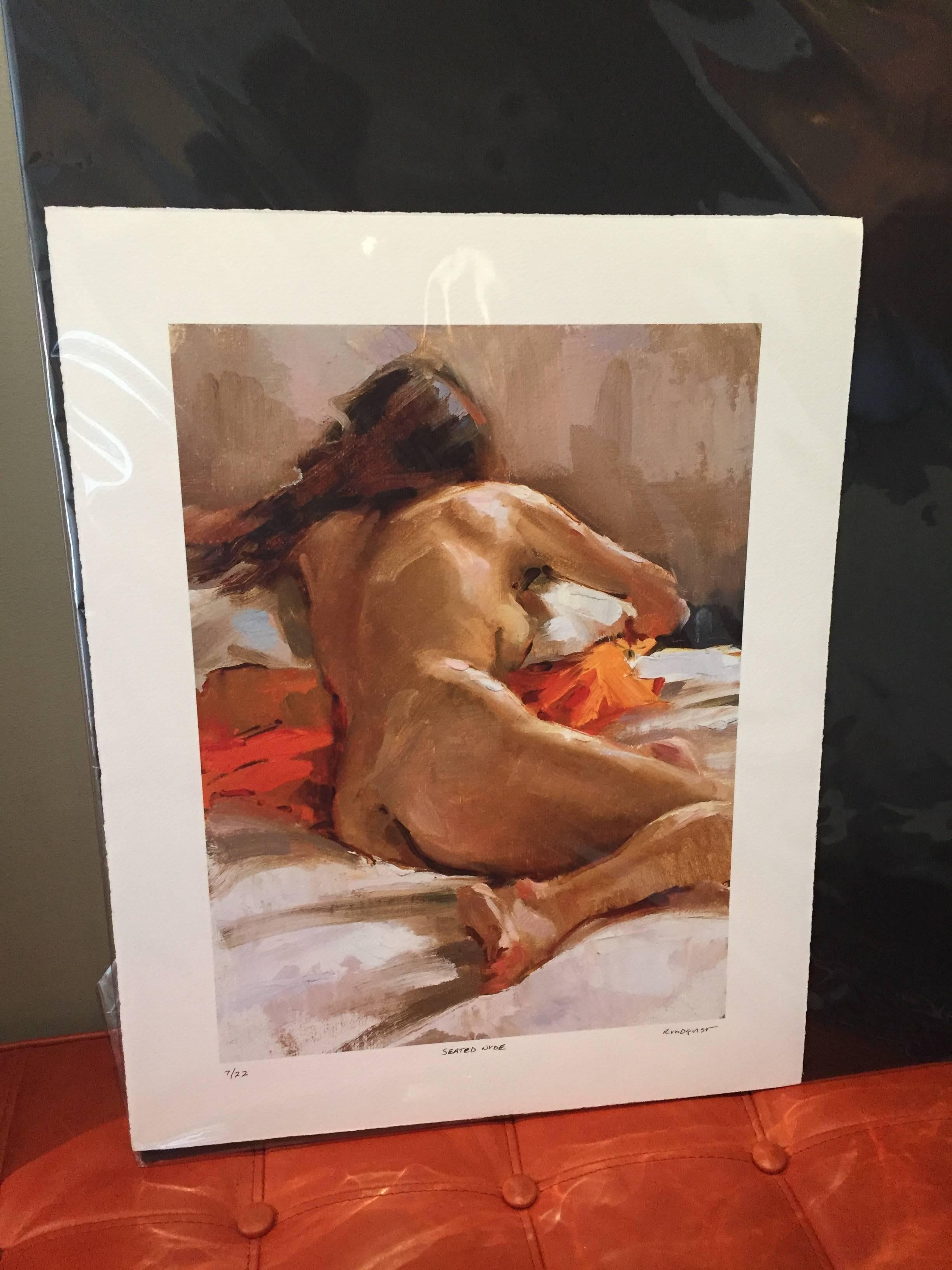 „Sitzender Akt“ 2002, farbenfrohe Lithographie einer ruhenden weiblichen Figur, ungerahmt, ungerahmt im Angebot 1