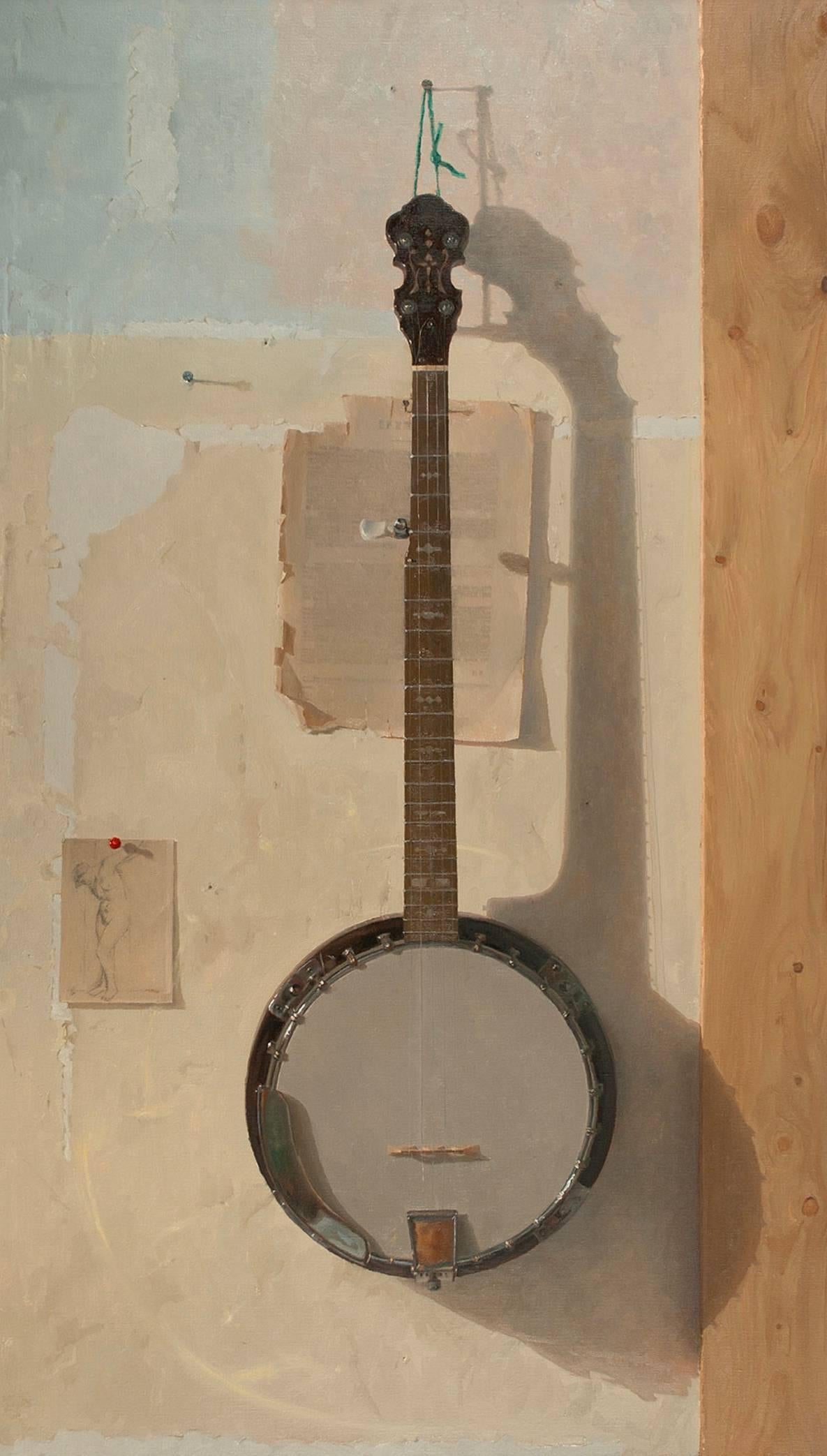 Jacob Collins Still-Life Painting - Banjo with Drawing