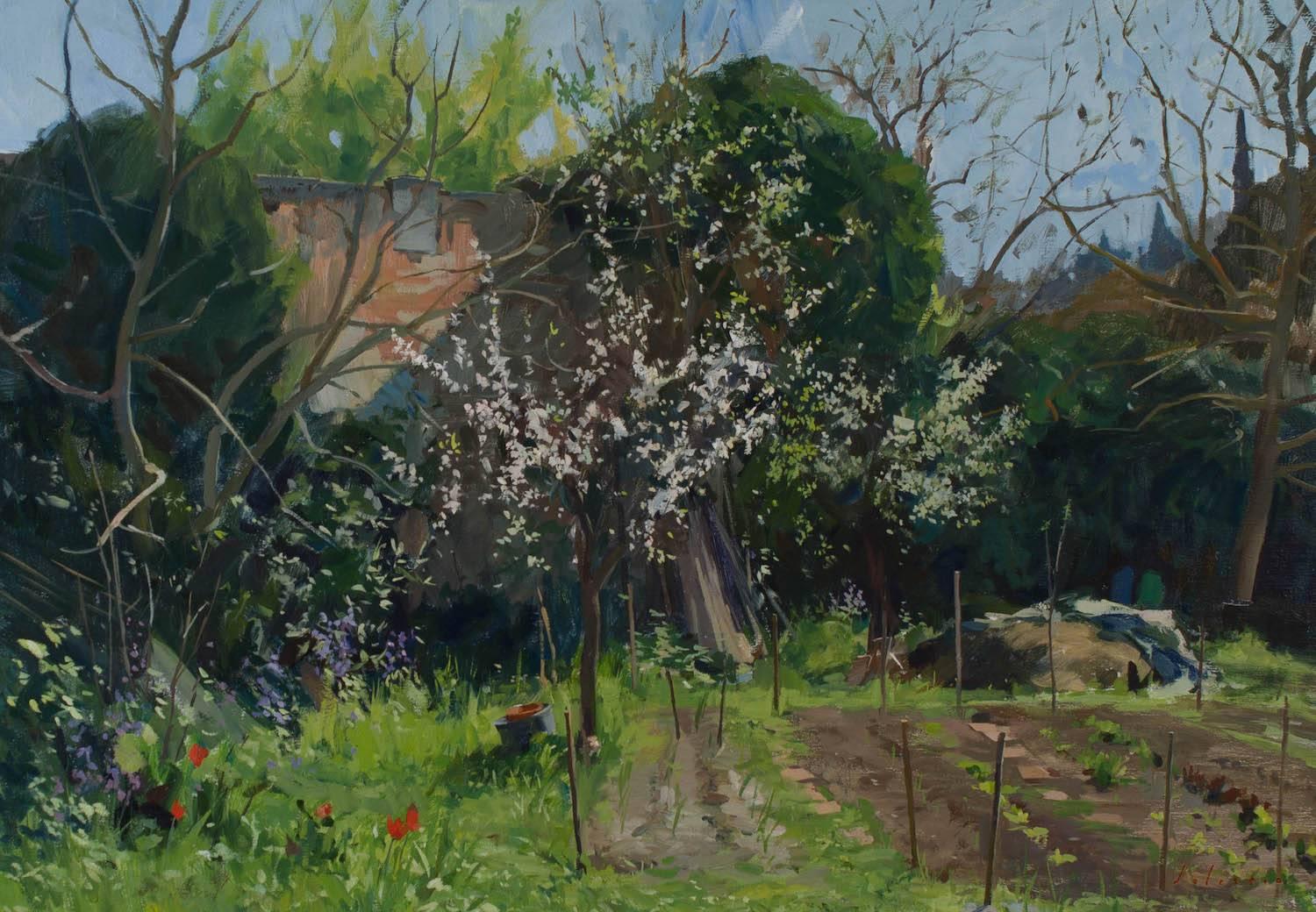 Marc Dalessio Landscape Painting – Frühling im Garten