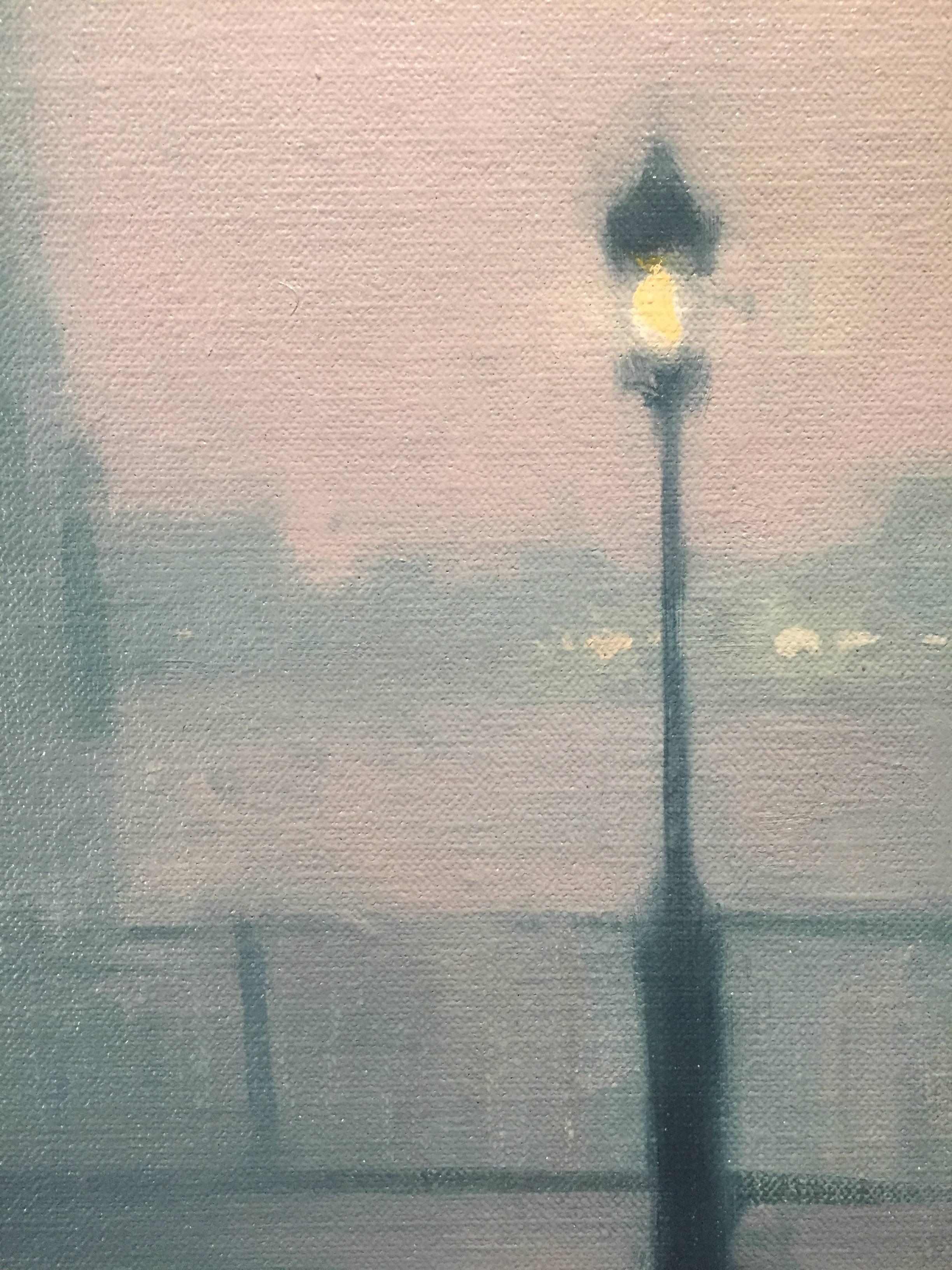 Rainy Day, Williamsburg Bridge - Tonalist Painting by Stephen Bauman