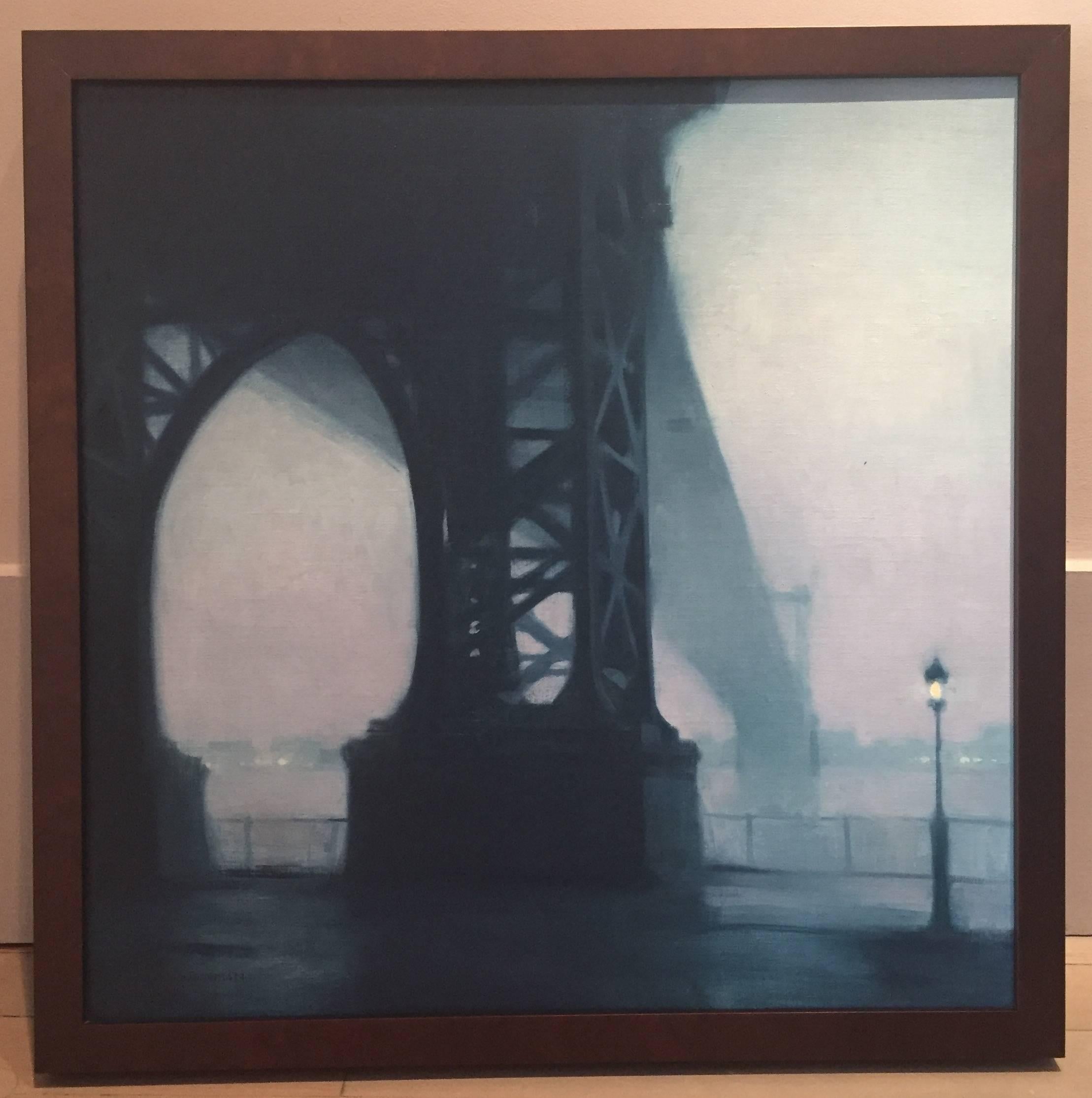 Rainy Day, Williamsburg Bridge - Painting by Stephen Bauman