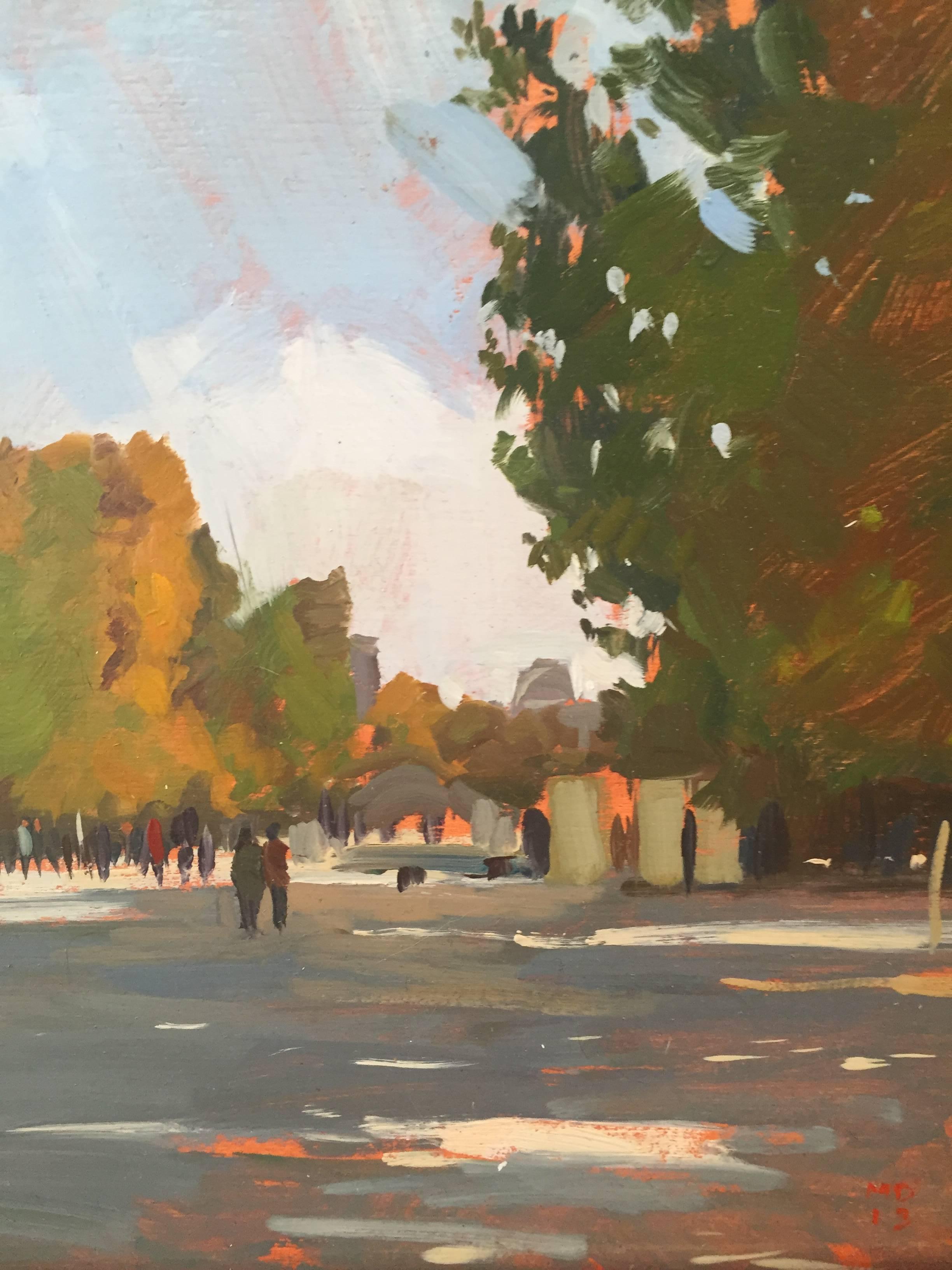 Autumn in the Tuileries - Black Landscape Painting by Marc Dalessio