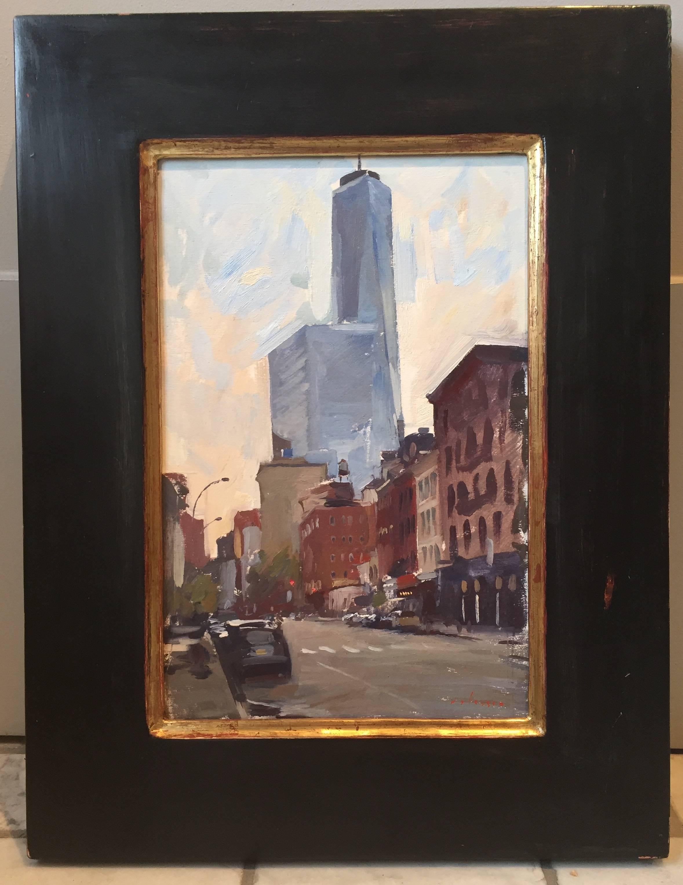 Freedom Tower from West Broadway - American Impressionist Painting by Marc Dalessio
