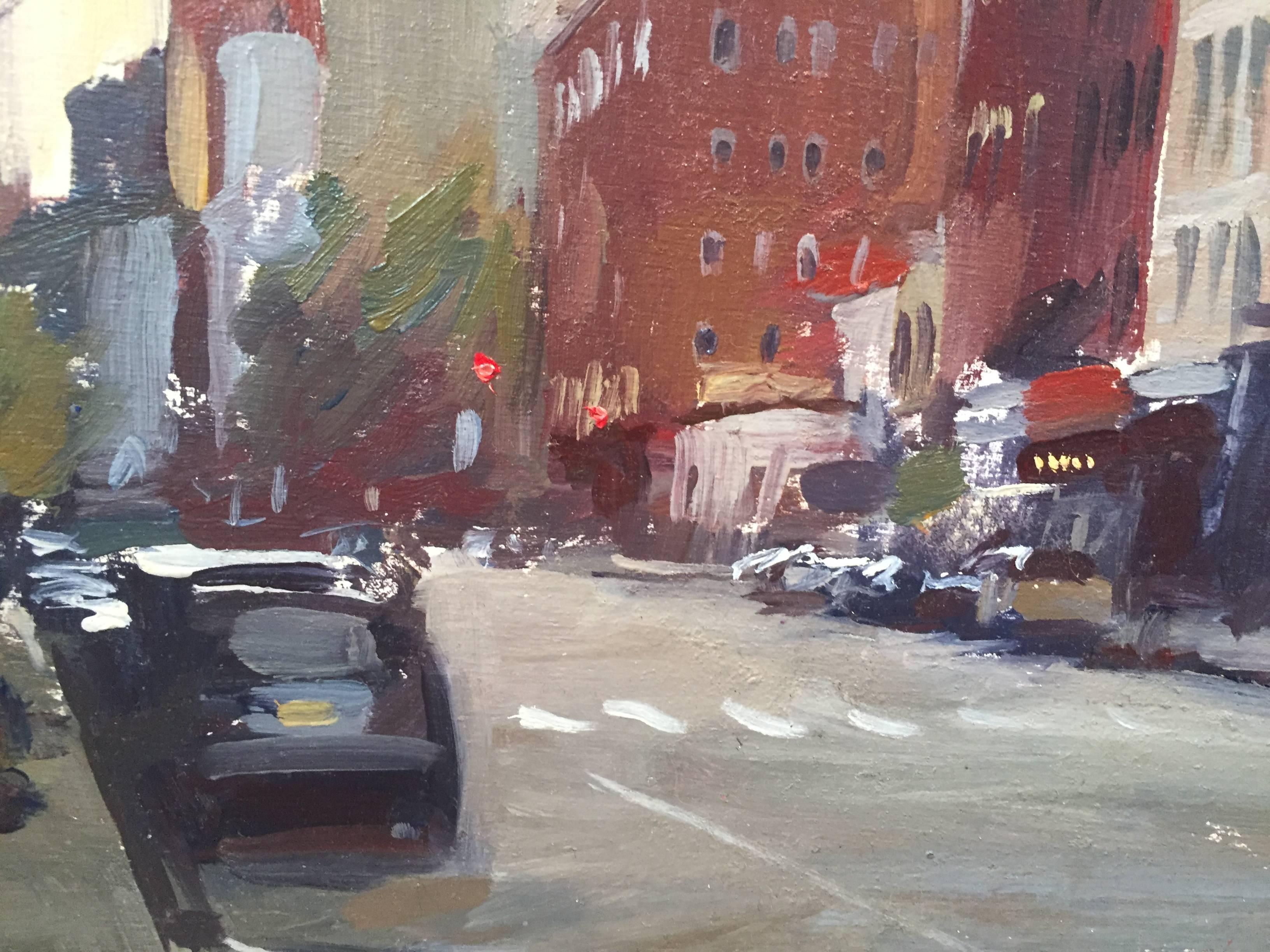 Freedom Tower from West Broadway - Gray Landscape Painting by Marc Dalessio