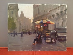 "Print Sellers" 2014 - pittura plein air contemporanea di figure di New York City