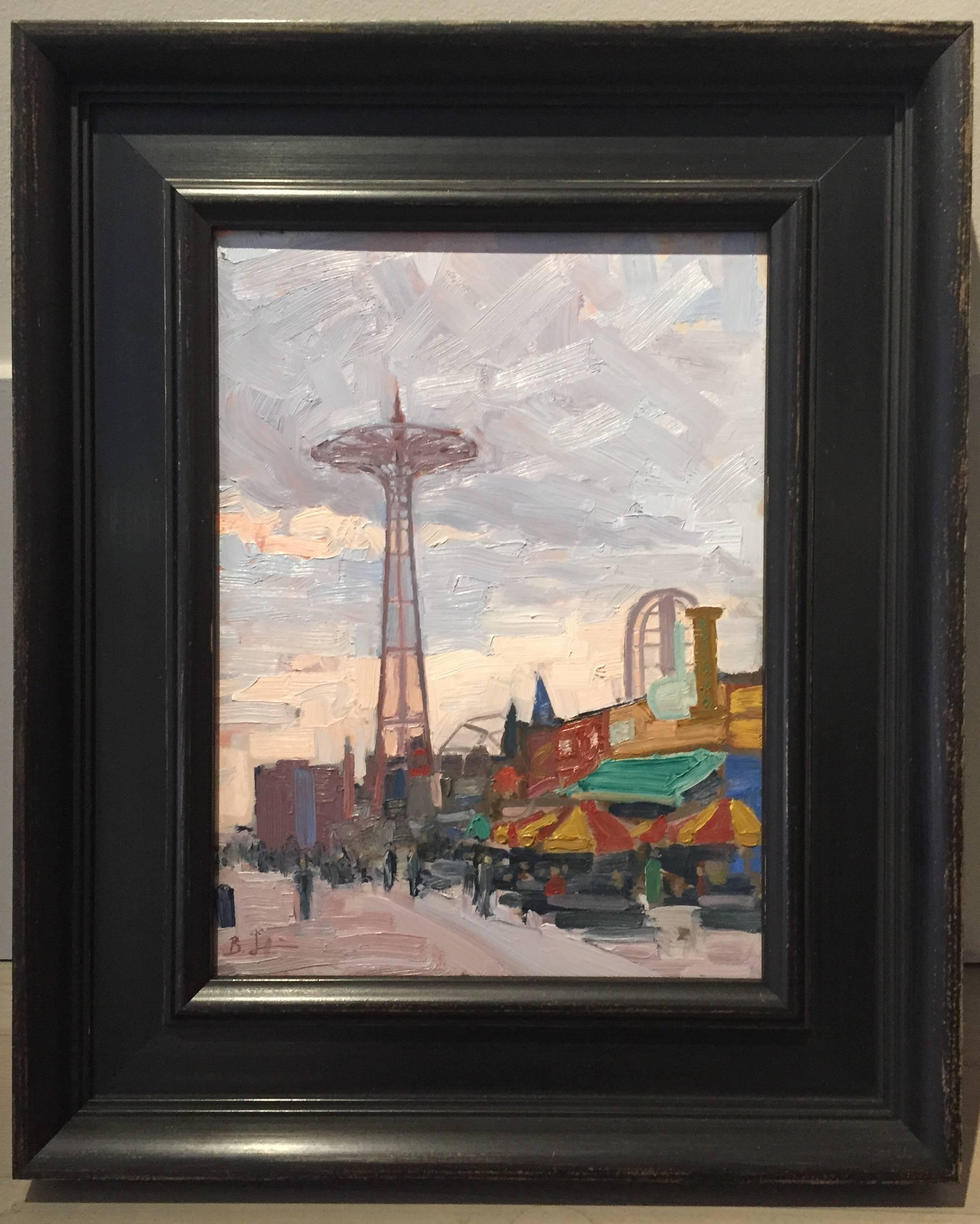 Coney Island Boardwalk - Painting by Benjamin Lussier