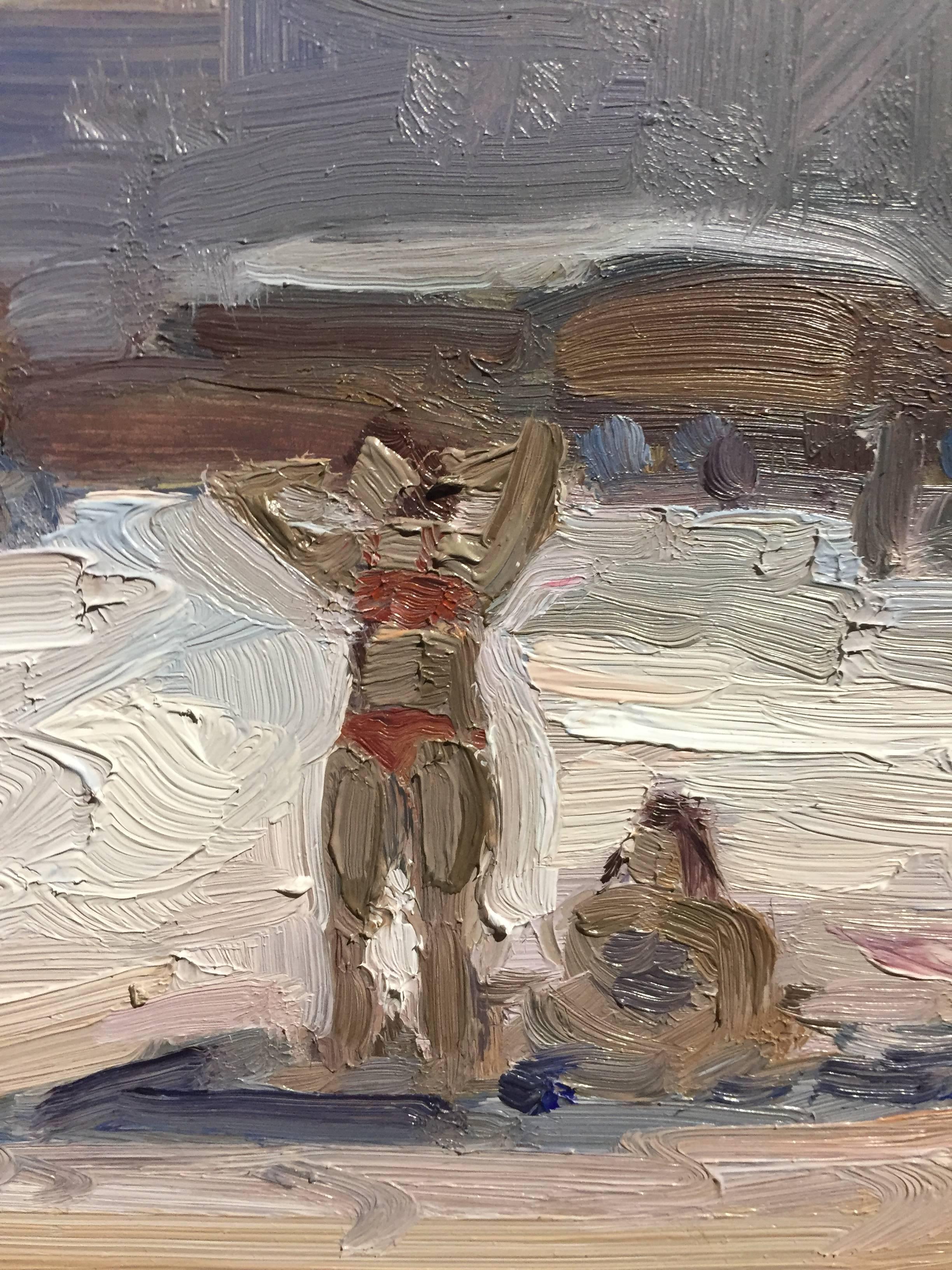 Beach Babe - Gray Figurative Painting by Benjamin Lussier