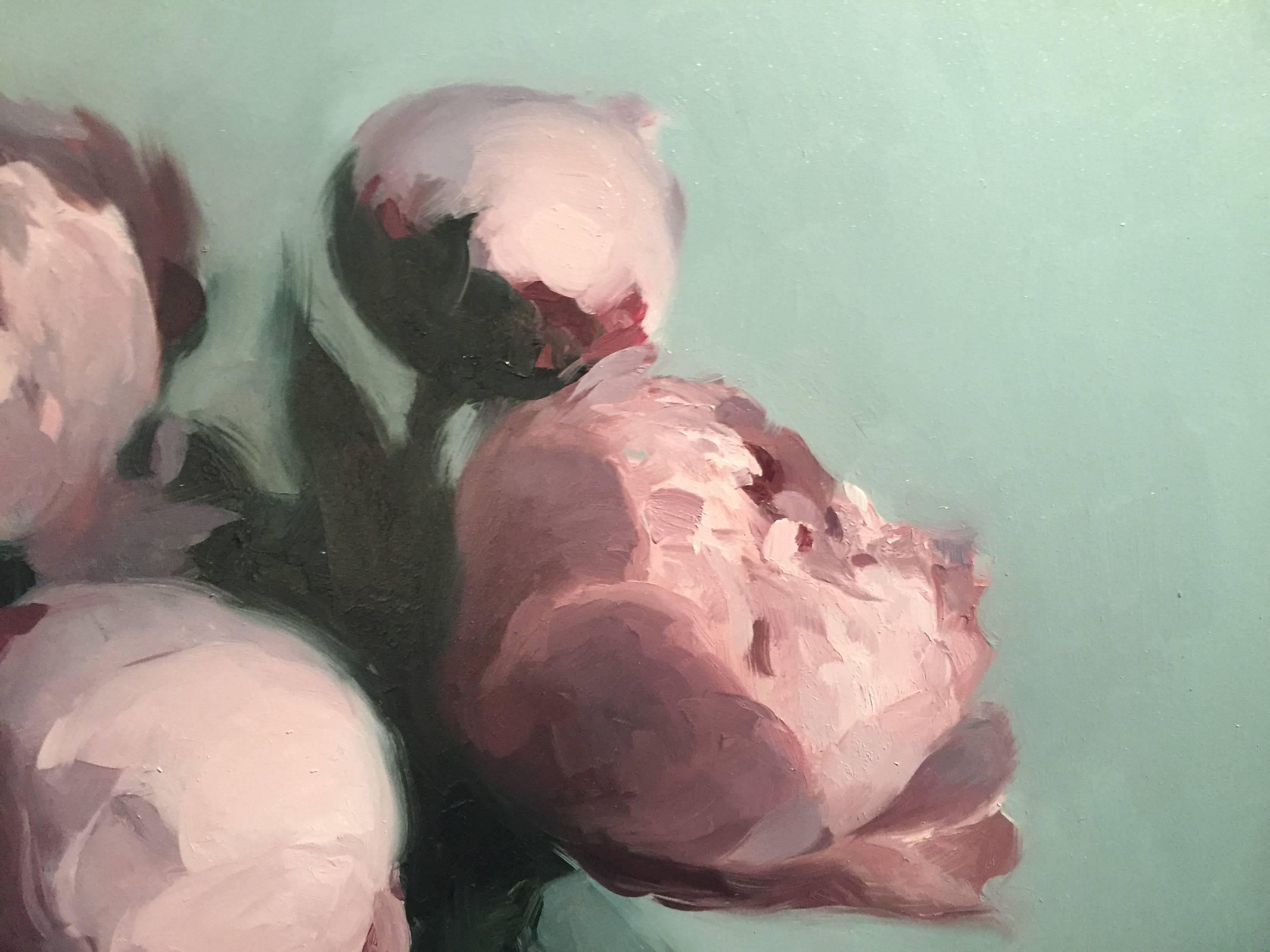 Peonies - American Realist Painting by Stephen Bauman