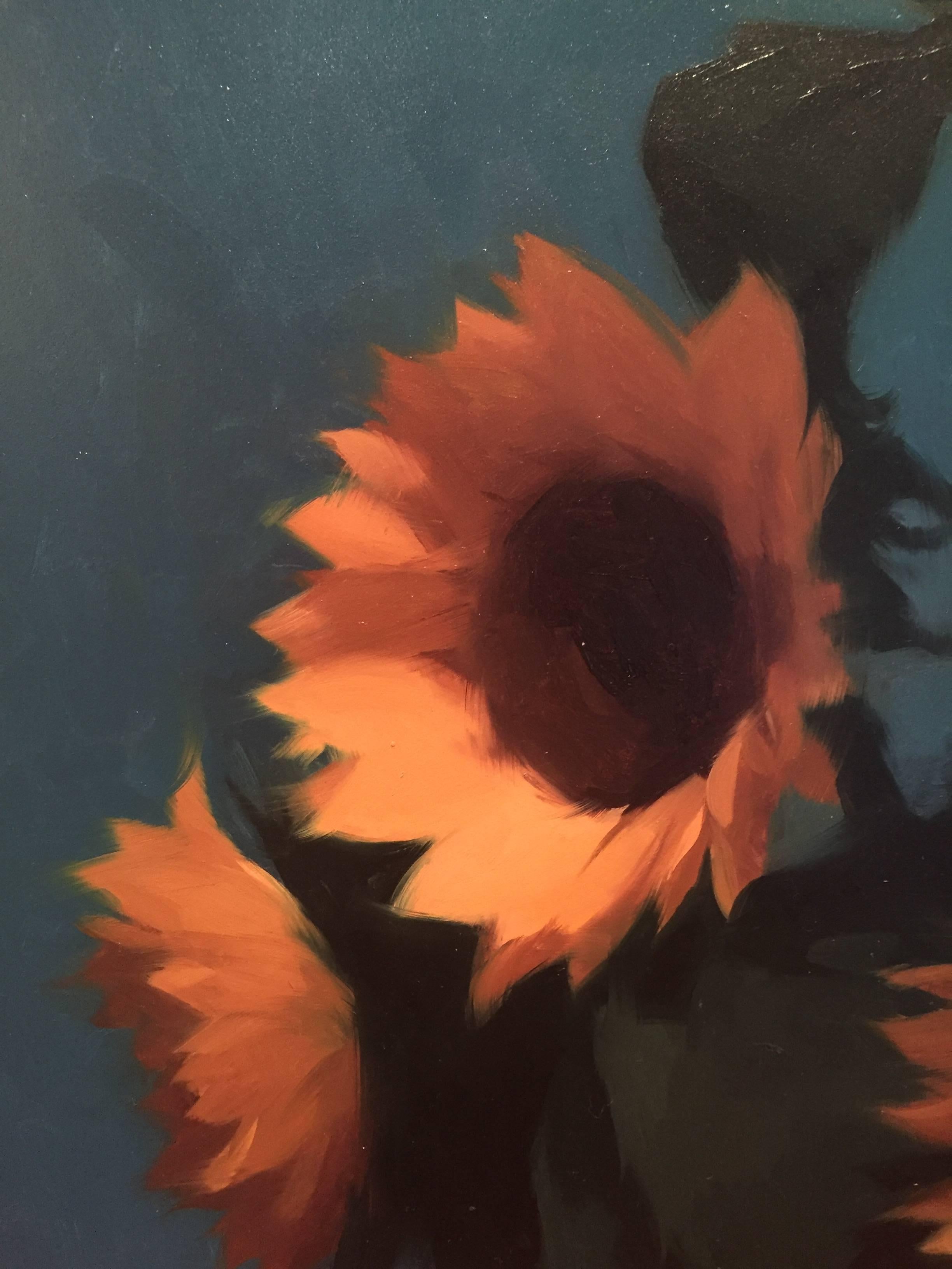 Sunflowers - Purple Still-Life Painting by Stephen Bauman