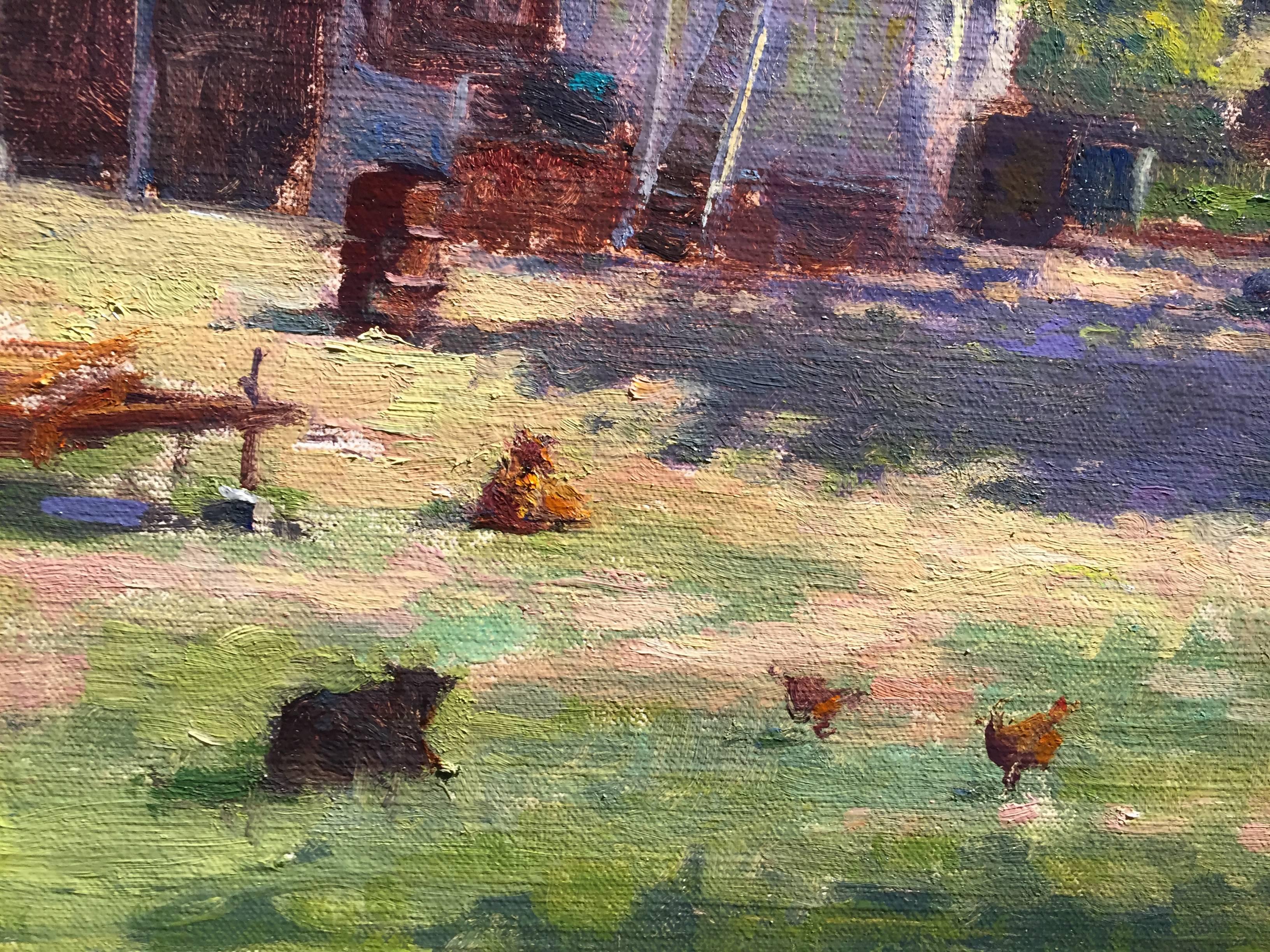 Backyard Chickens - American Realist Painting by Carl Bretzke