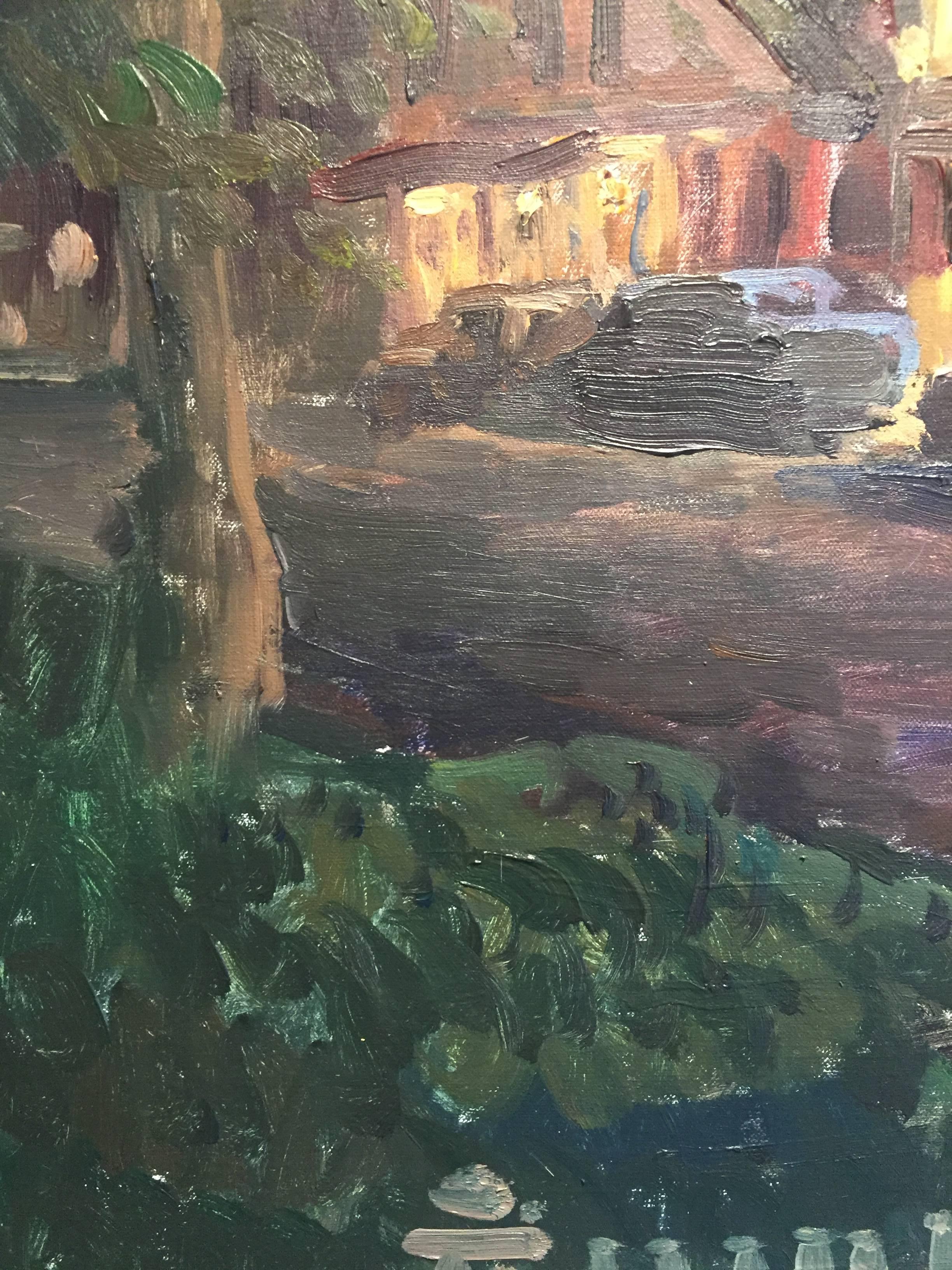 Peinture à l'huile « Evening, Madison Street » représentant un charmant paysage de rue de Sag Harbor en vente 2