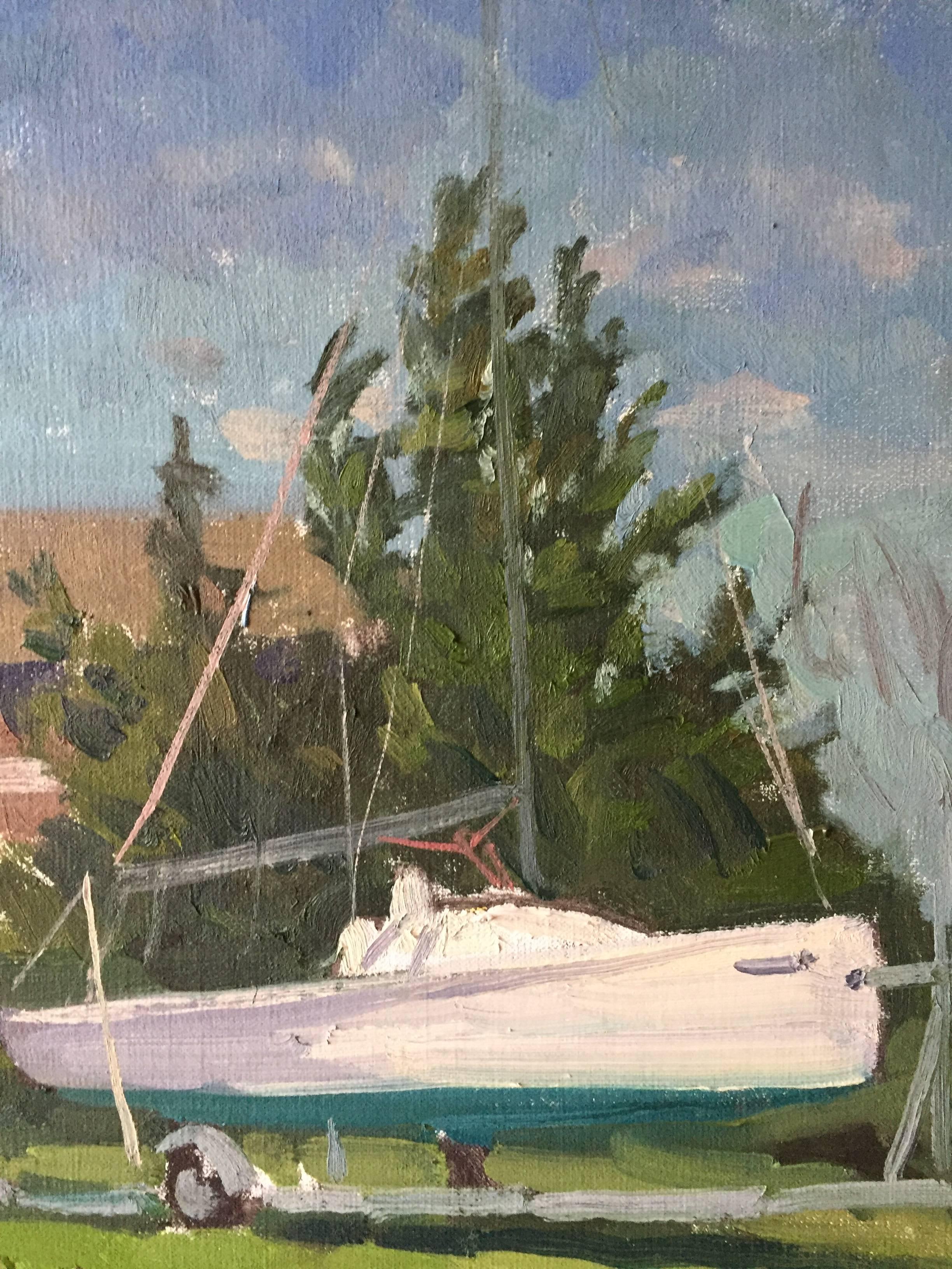 Yacht Club Breakwater Yacht (Grau), Landscape Painting, von Viktor Butko