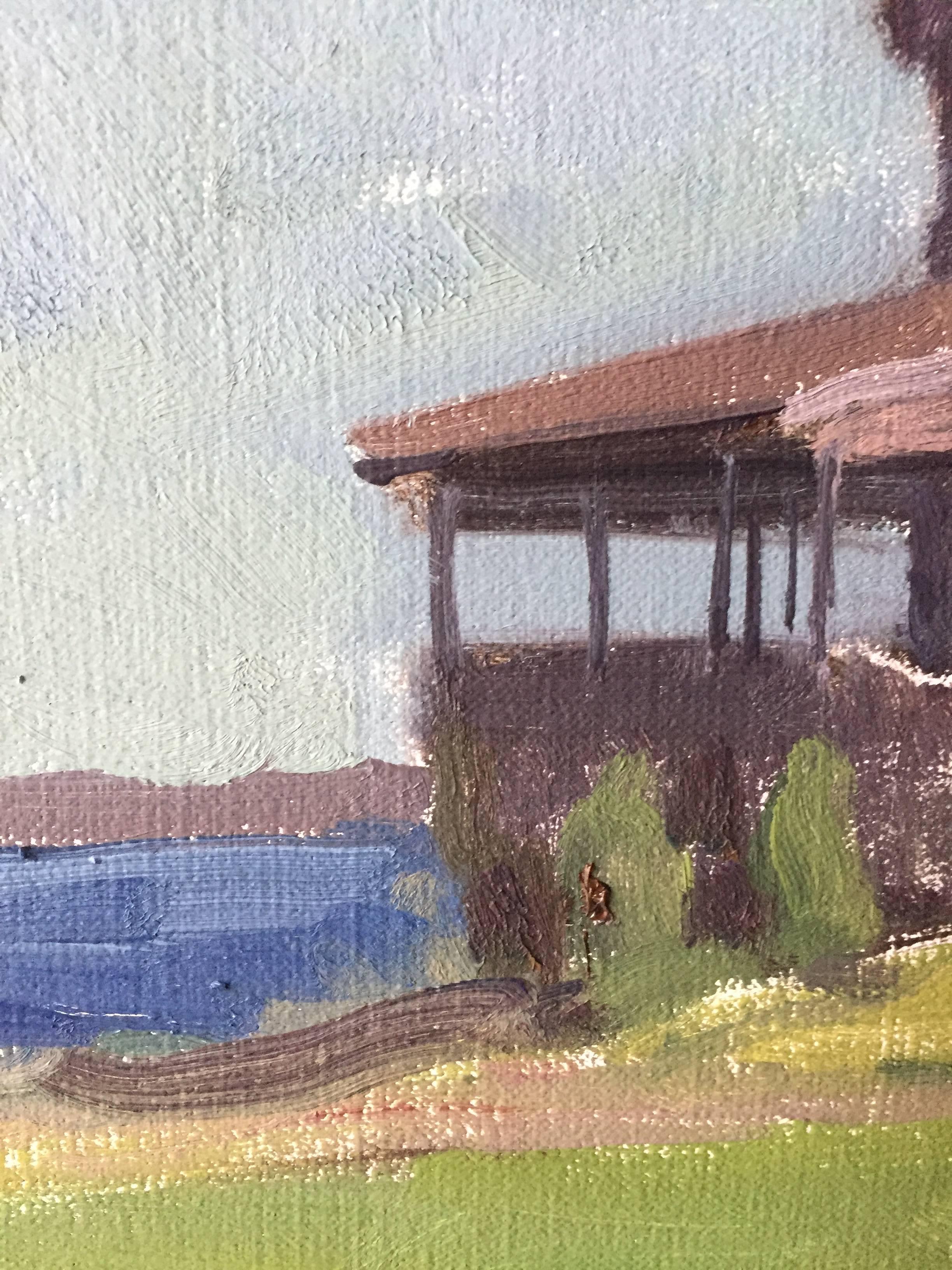Pintado en plein air, en Sag Harbor, Nueva York, como preparación para la popular exposición de 2016, The Russian American Painting Alliance.  En el exterior del Club Náutico Breakwater, un pequeño velero descansa sobre un remolque. La casa club
