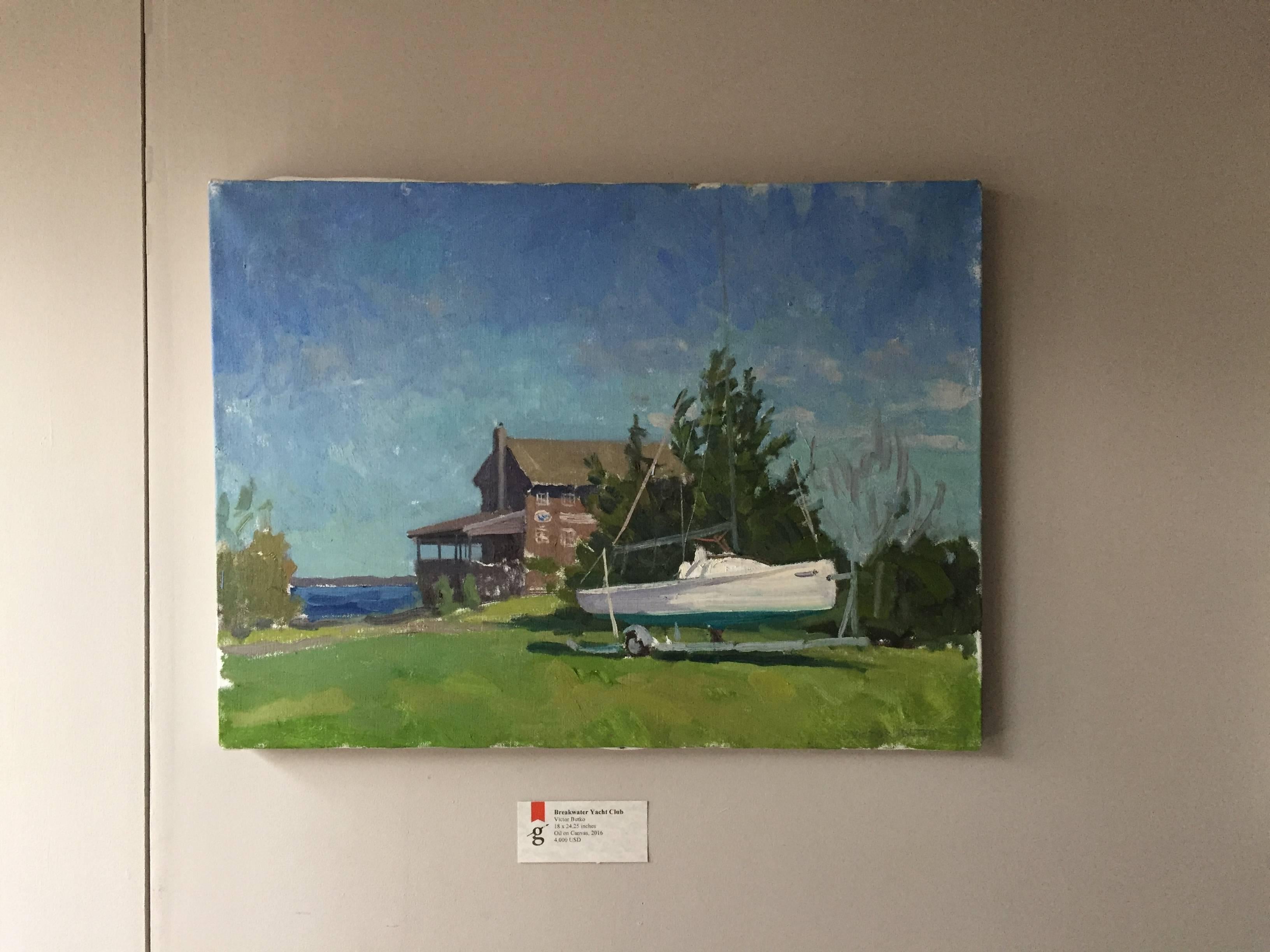 Yacht Club Breakwater Yacht – Painting von Viktor Butko
