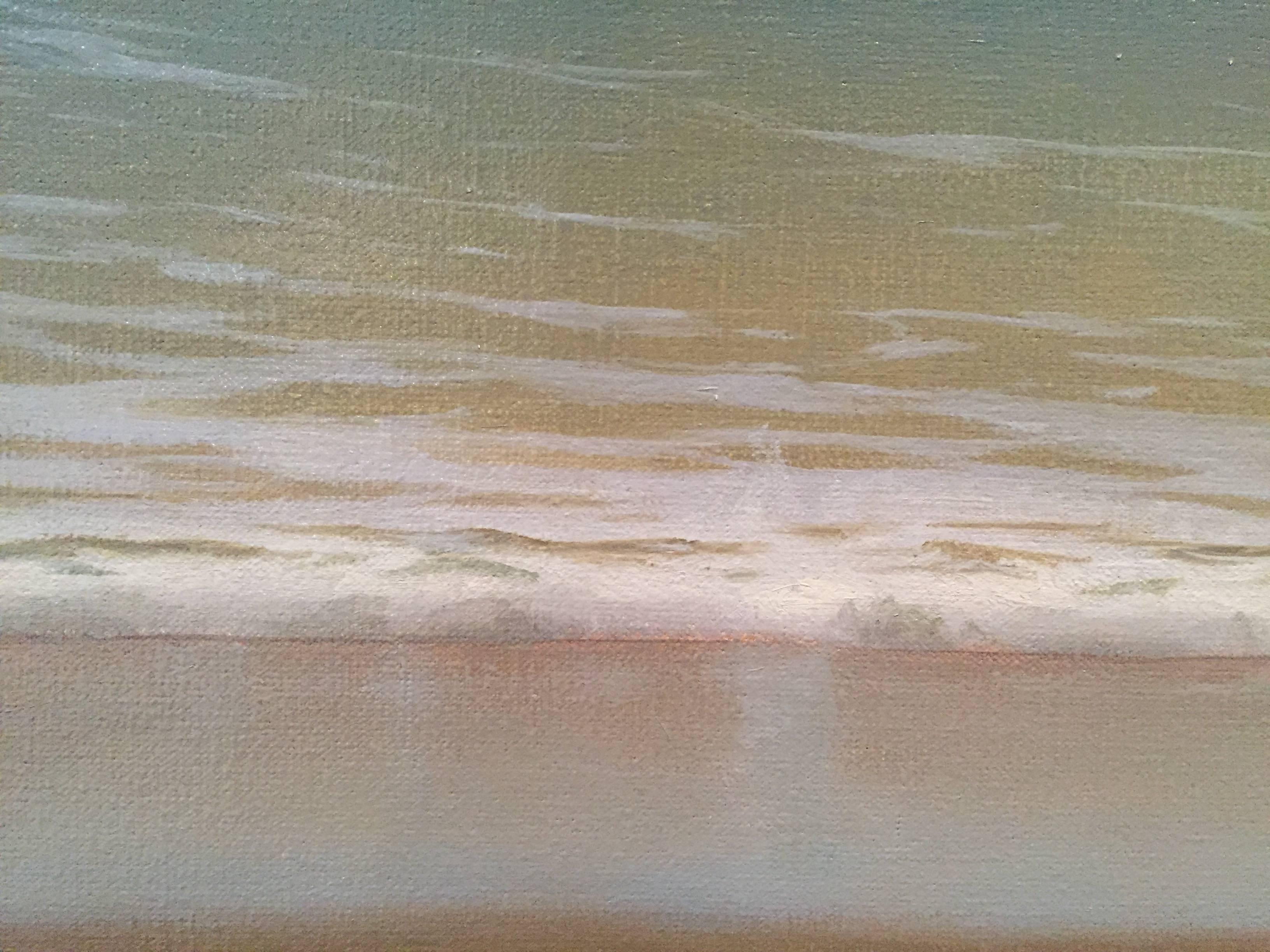 Wave, Reflections - Gray Landscape Painting by Edward Minoff