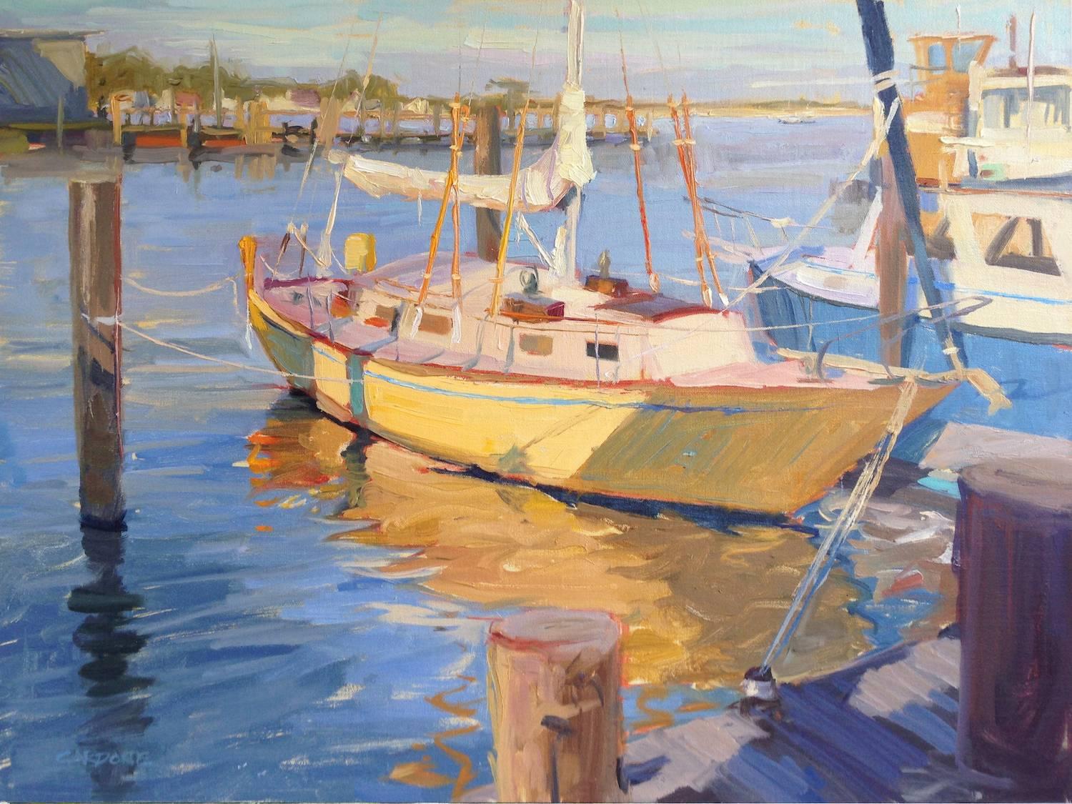 Landscape Painting de Thomas Cardone - Astillero de Greenport, Tarde