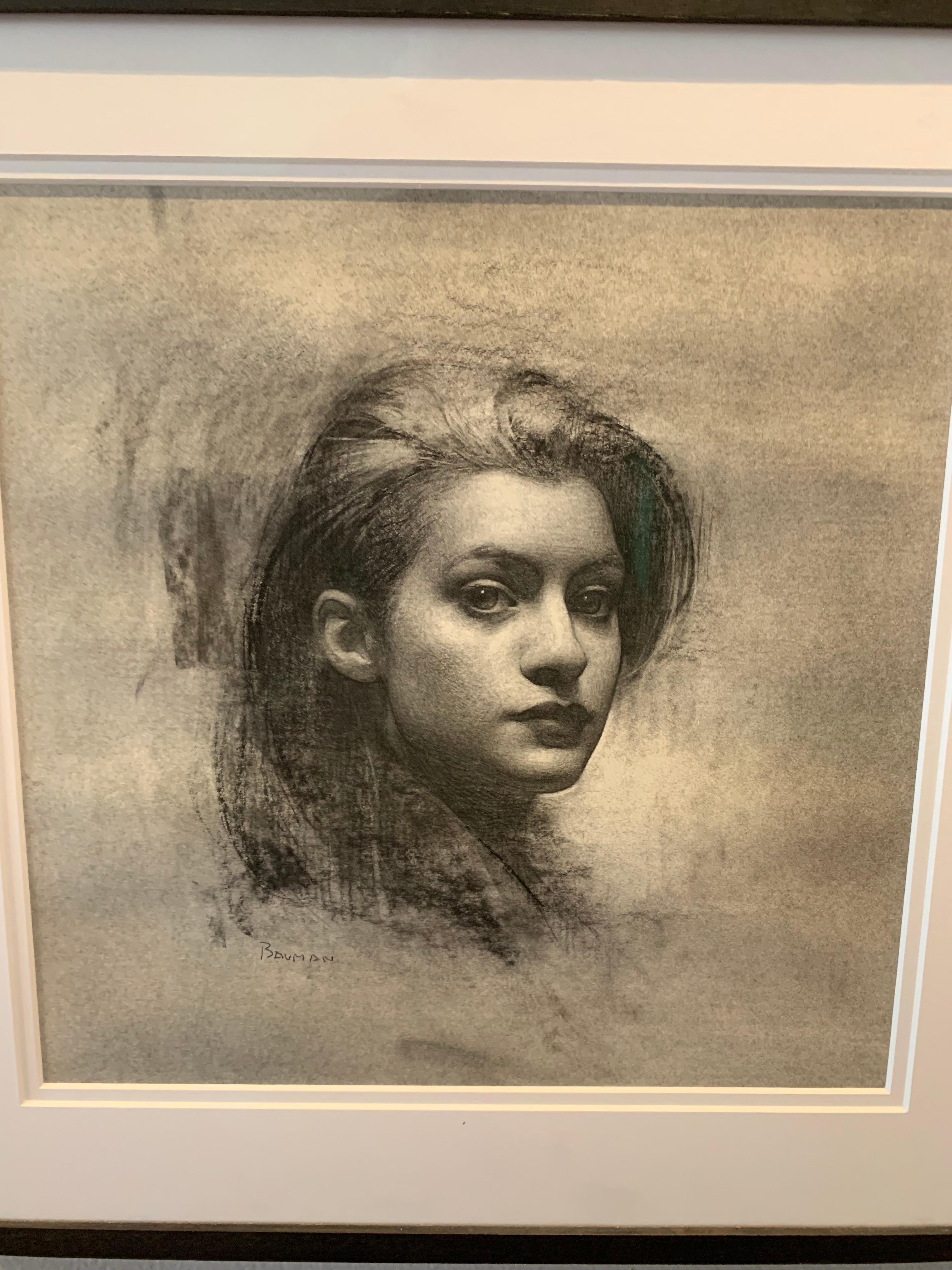 Study for Alyssa  - Gray Portrait by Stephen Bauman