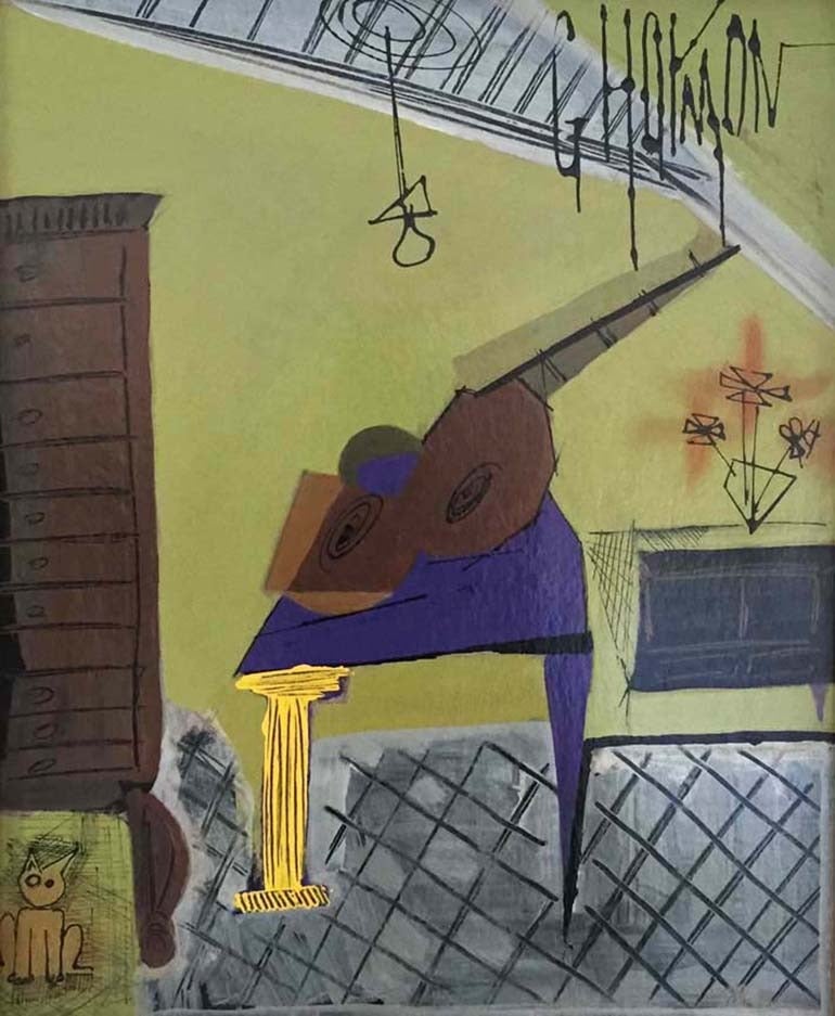 Graham Harmon Still-Life Painting - Interior with Guitar