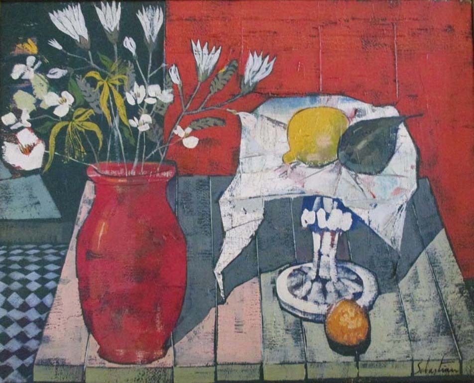 Gerard Sebastian Still-Life Painting - Still Life with Red Vase