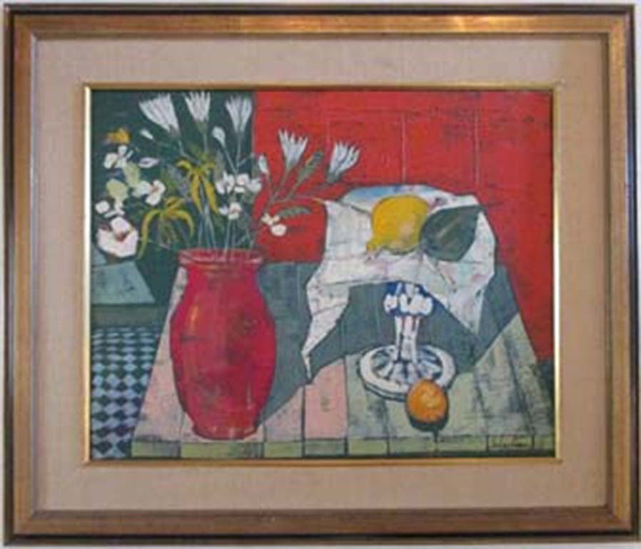 Still Life with Red Vase - Painting by Gerard Sebastian