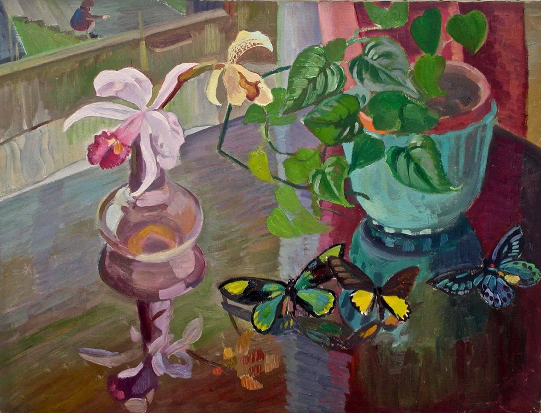 Glade Kennedy Still-Life Painting - Still Life with Burrterflies
