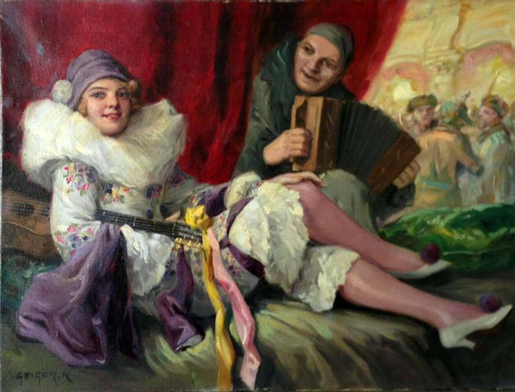 Richard Geiger Figurative Painting - COLOMBINE AND PIERROT