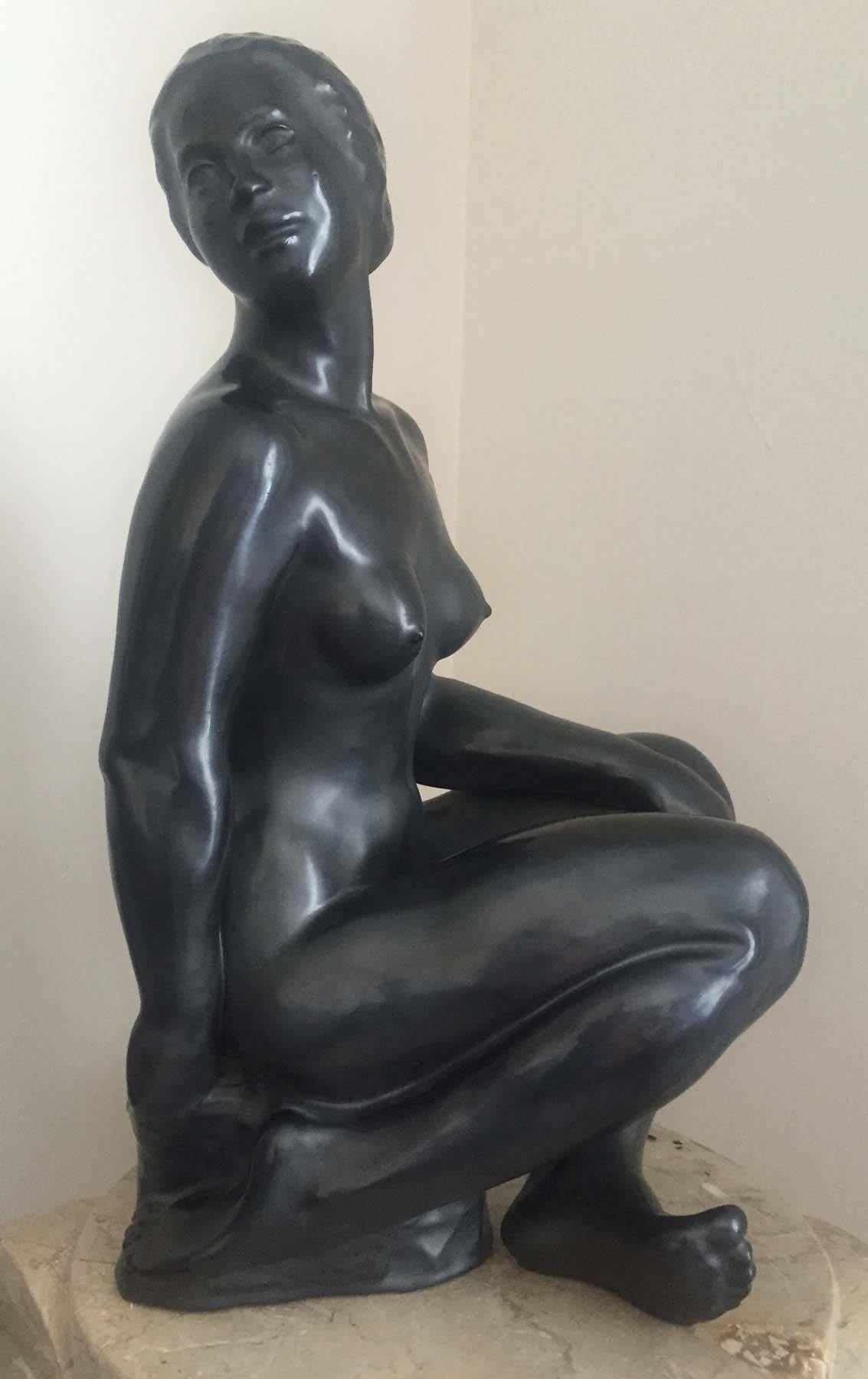 Emil Ruge Figurative Sculpture - Seated Nude