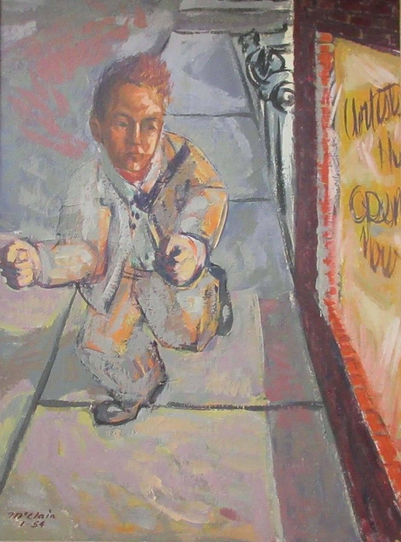 Unknown Figurative Painting - WALKING UP AND DOWN THE STREET
