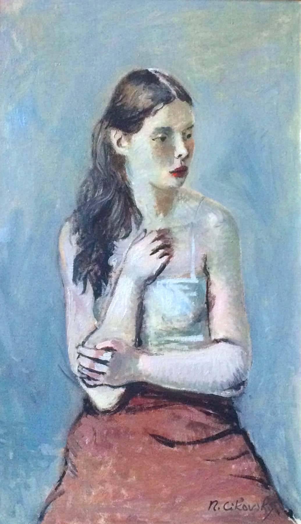 Nicolai Cikovsky Figurative Painting - PORTRAIT OF A YOUNG WOMAN
