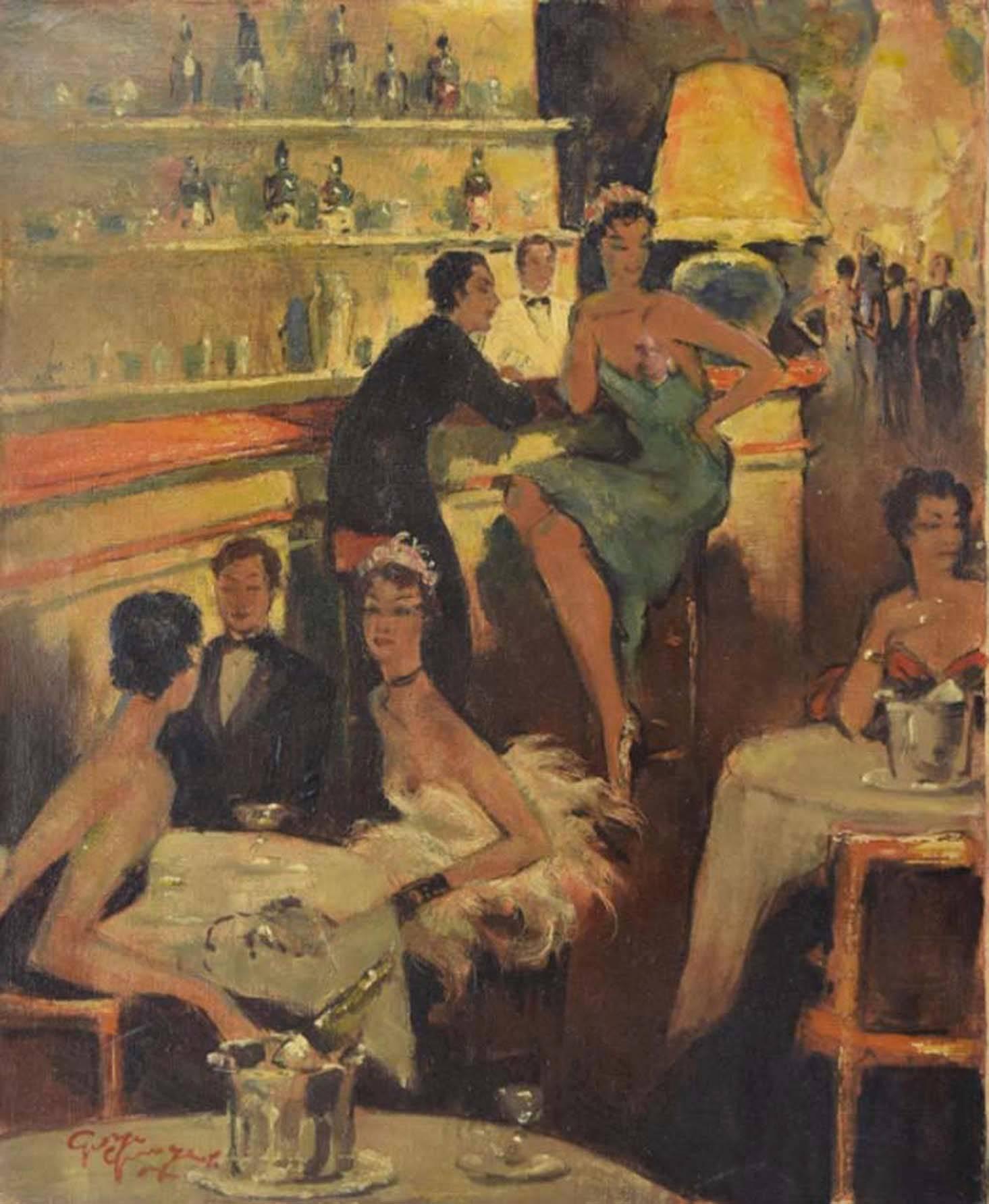 Georges-Pierre Guinegault Figurative Painting - Au Cafe