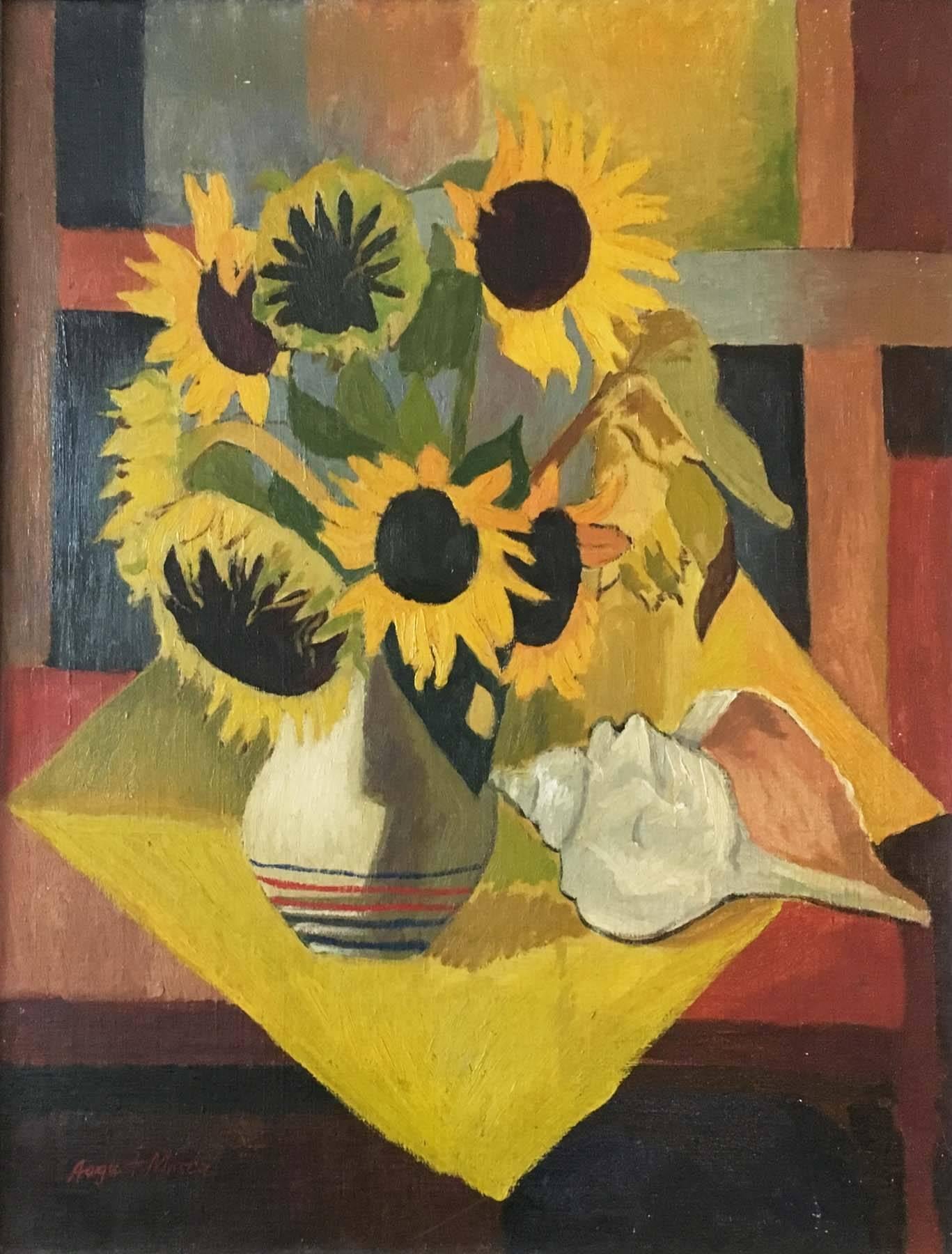 August Mosca Figurative Painting - Sunflowers
