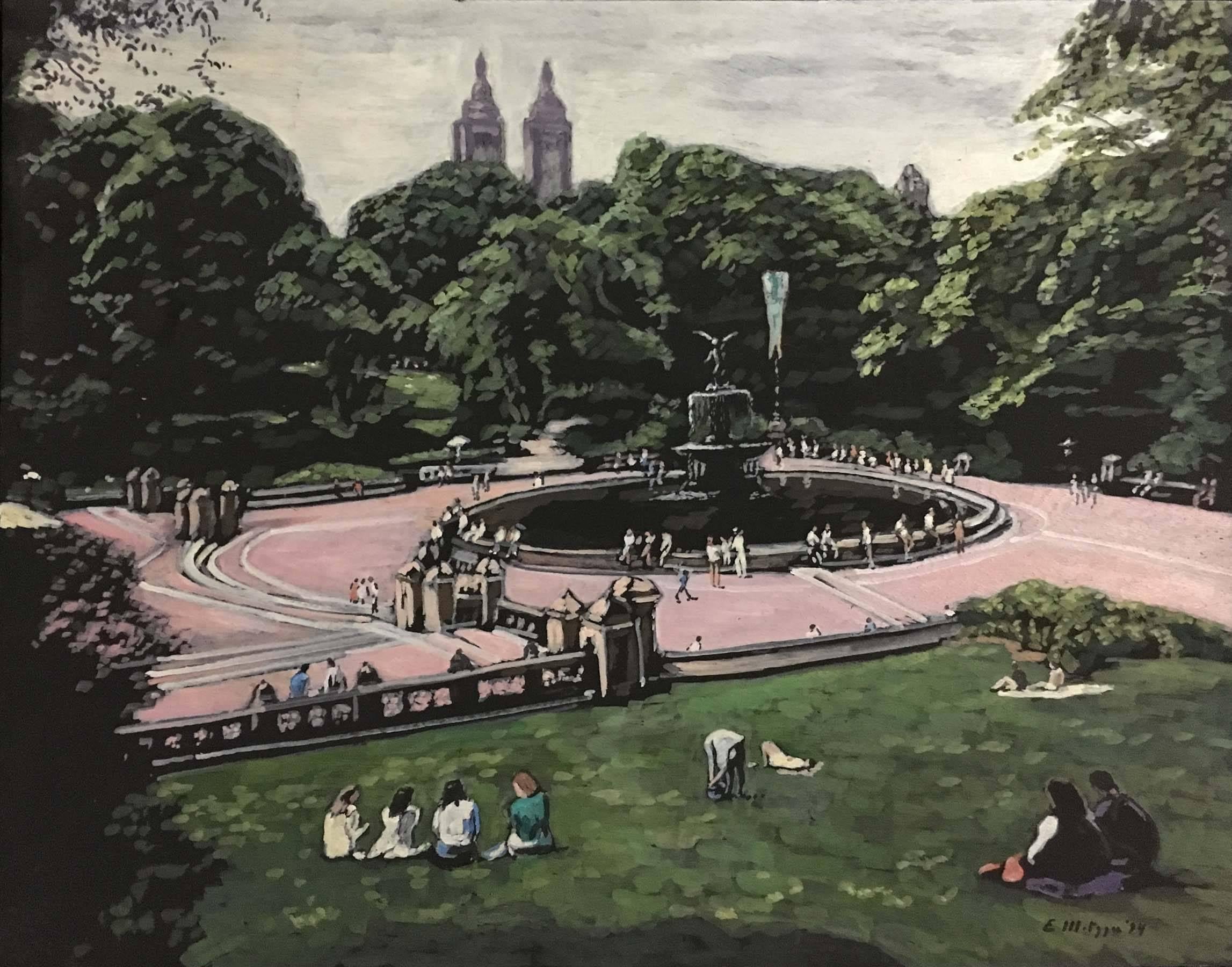 Evelyn Metzger Landscape Painting - Central Park, Bethesda Fountain
