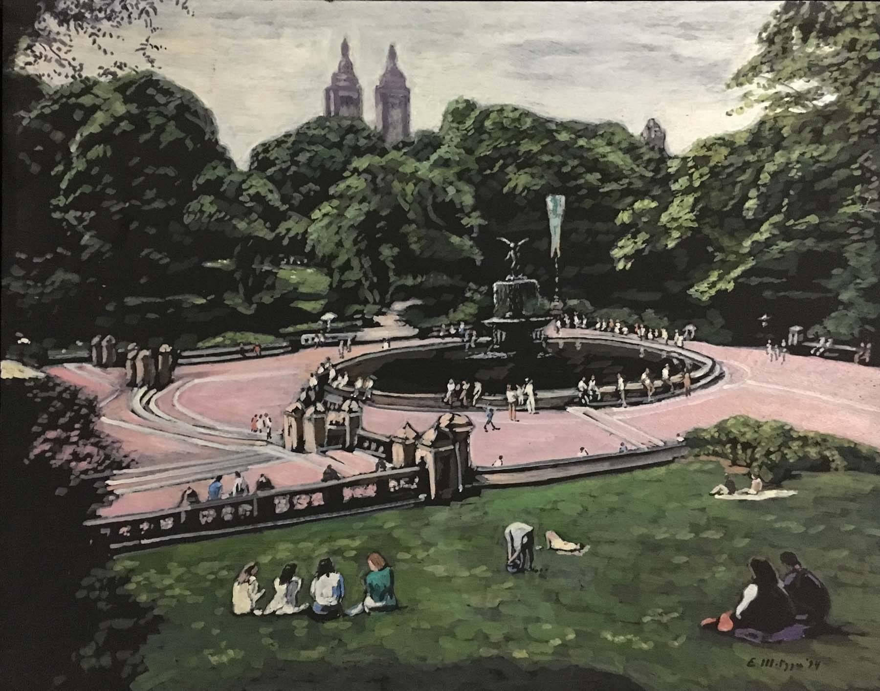 Evelyn Metzger Figurative Painting - Bethesda Fountain, Central Park, New York