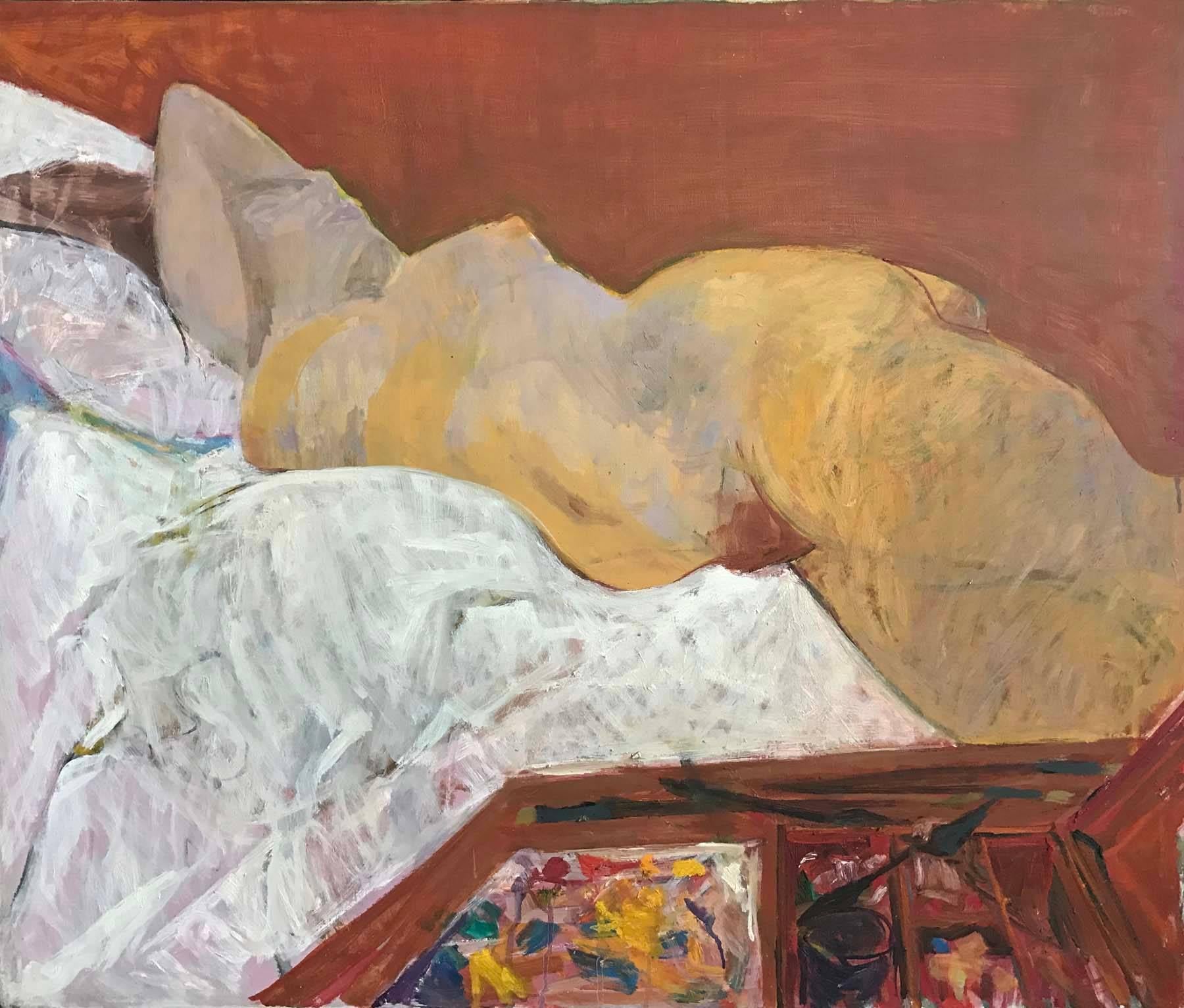 Morton Dimondstein Nude Painting - RECLINING NUDE IN STUDIO