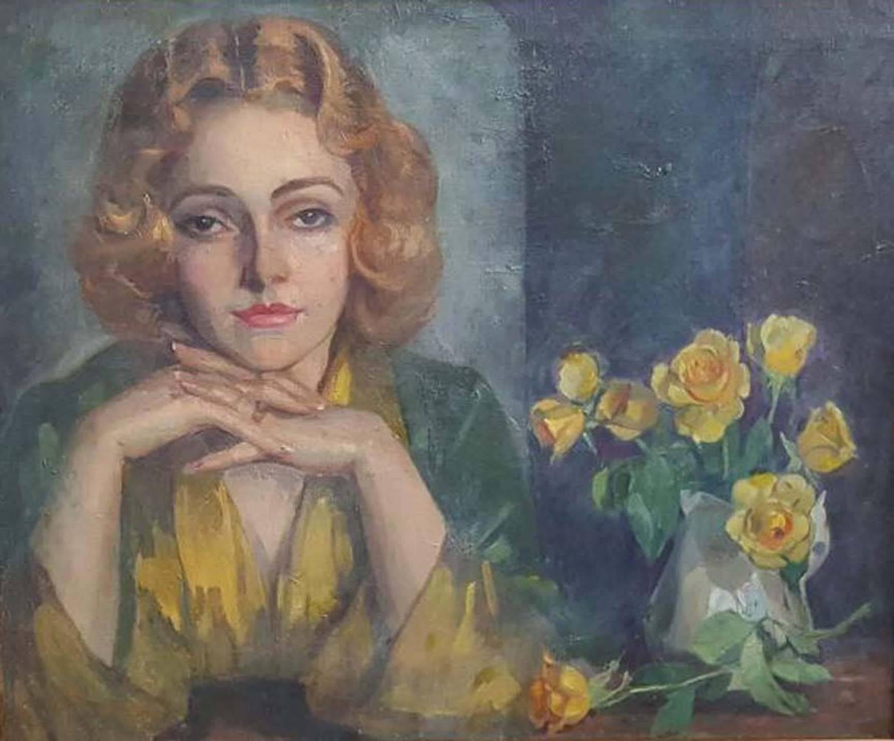 Joseph Newman Portrait Painting - Lady with Roses