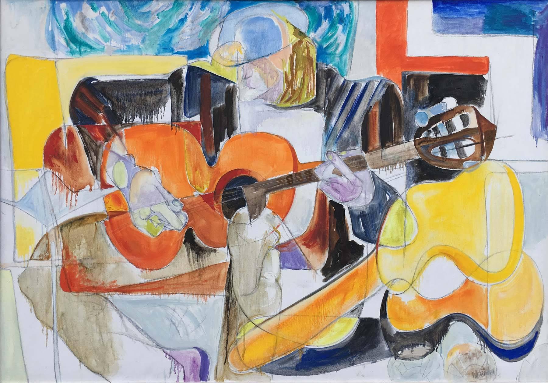 May Bender Figurative Painting - Guitar Player, The Artist
s Son"