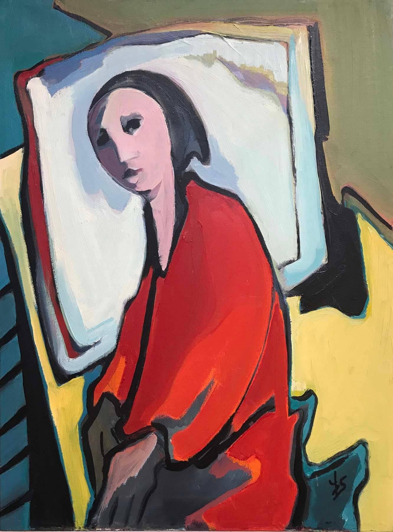 Fay Singer Figurative Painting - Woman in Red Coat