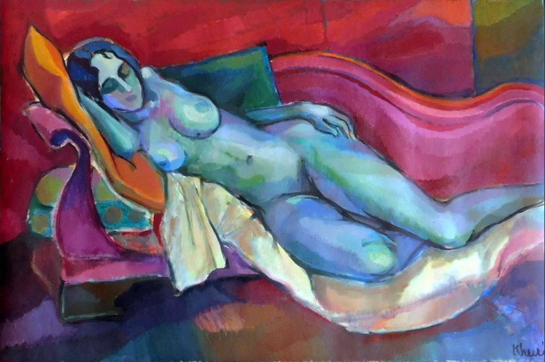 Pauline Khuri Majoli Nude Painting - Lounging Nude