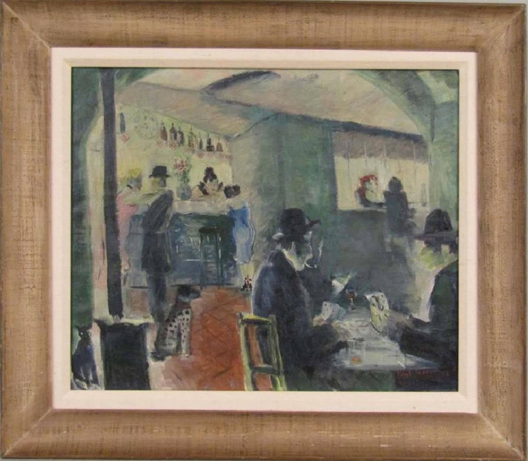 Au Bar - Painting by Paul Jeffay