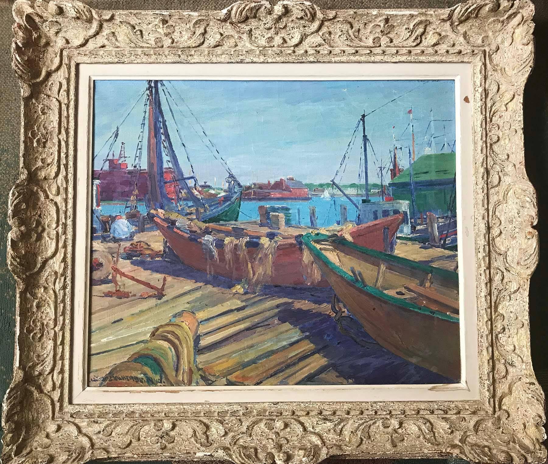 Dockside, Gloucester Harbor - Painting by William Malherbe